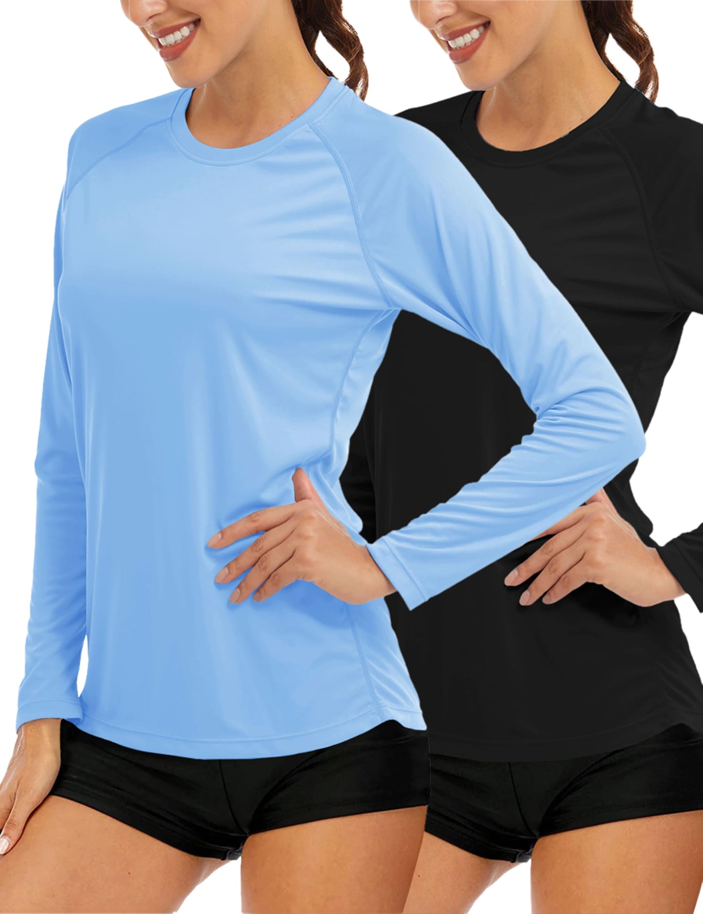 MAGCOMSEN Shirts for Women Long Sleeve Summer Rash Guard Top Sun Protection Lightweight Shirt Running Hiking Top Blue M