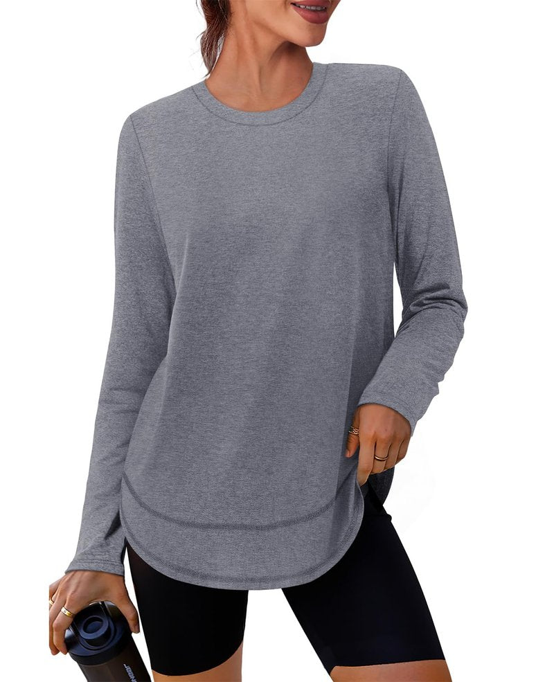 Womens Workout Tops Long Sleeve Swim Shirt Rash Guard Athletic Tops Ropa Deportiva para Mujer‌ Running Loose Fit Exercise Beach Vacation Lightweight Sweatshirt Grey M