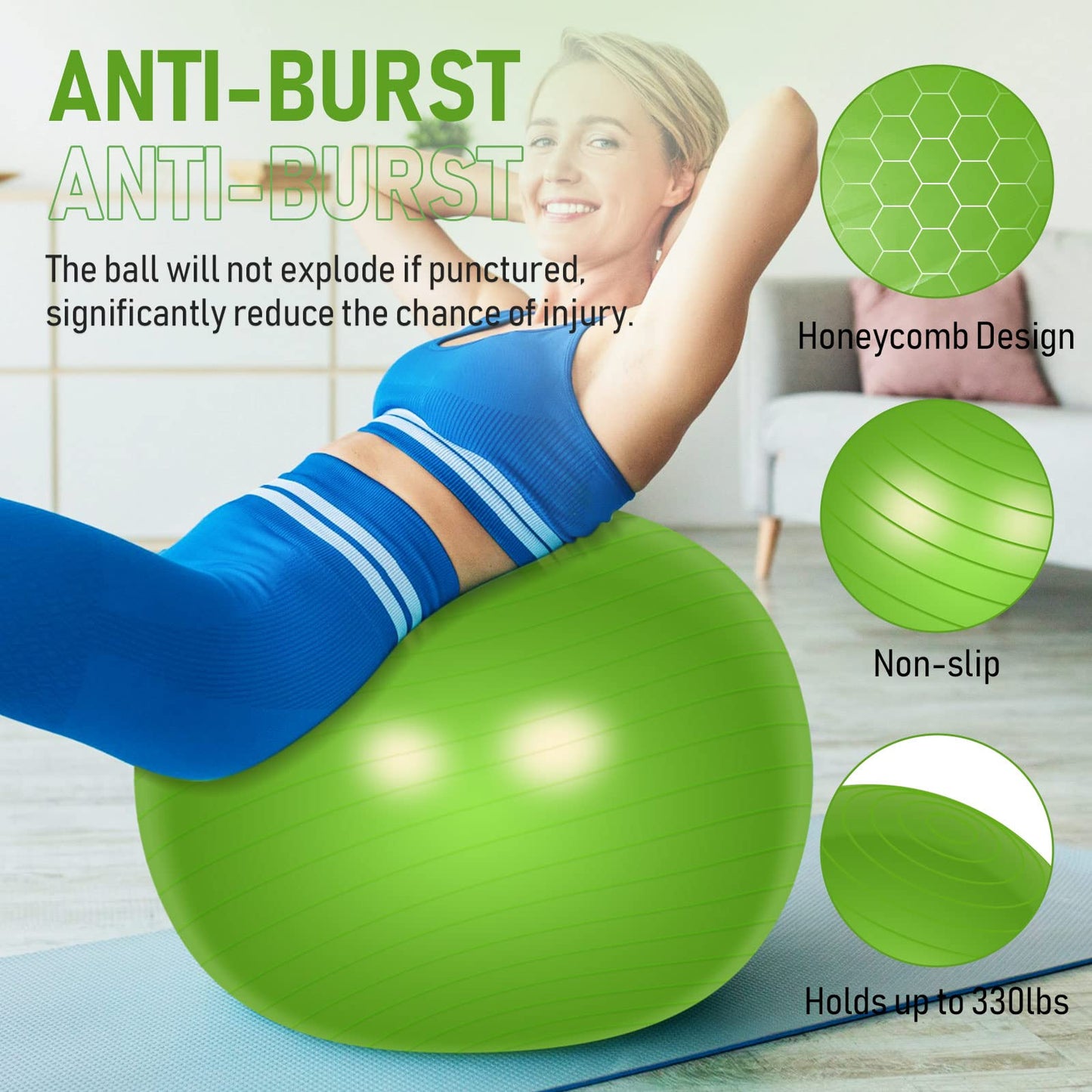 Leyndo 2 Pcs Yoga Ball Bulk Large 26 Inch Exercise Ball Anti Burst Birthing Ball Fitness Ball with Quick Pump, 26 Inches/ 65 cm for Improved Posture, Balance, Yoga, Pilates, Training (Green, Blue)