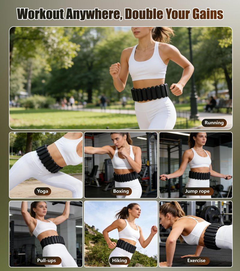 4Lbs Weight Belt for Men & Women - Weighted Belt for Walking with Walking Weights, Patented Adjustable Silicone Design for Fitness, Strength Training, Hiking, Running, Yoga, Rehabilitation