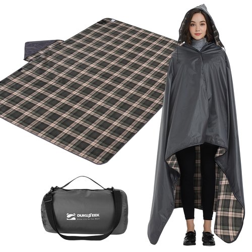 DUKUSEEK Stadium Blanket for Outdoor Sports, Waterproof Hooded Blankets, Windproof Warm Fleece Blankets for Camping Stadium, Beach, Picnic, Concerts, Car, Dog, 79"x 59"