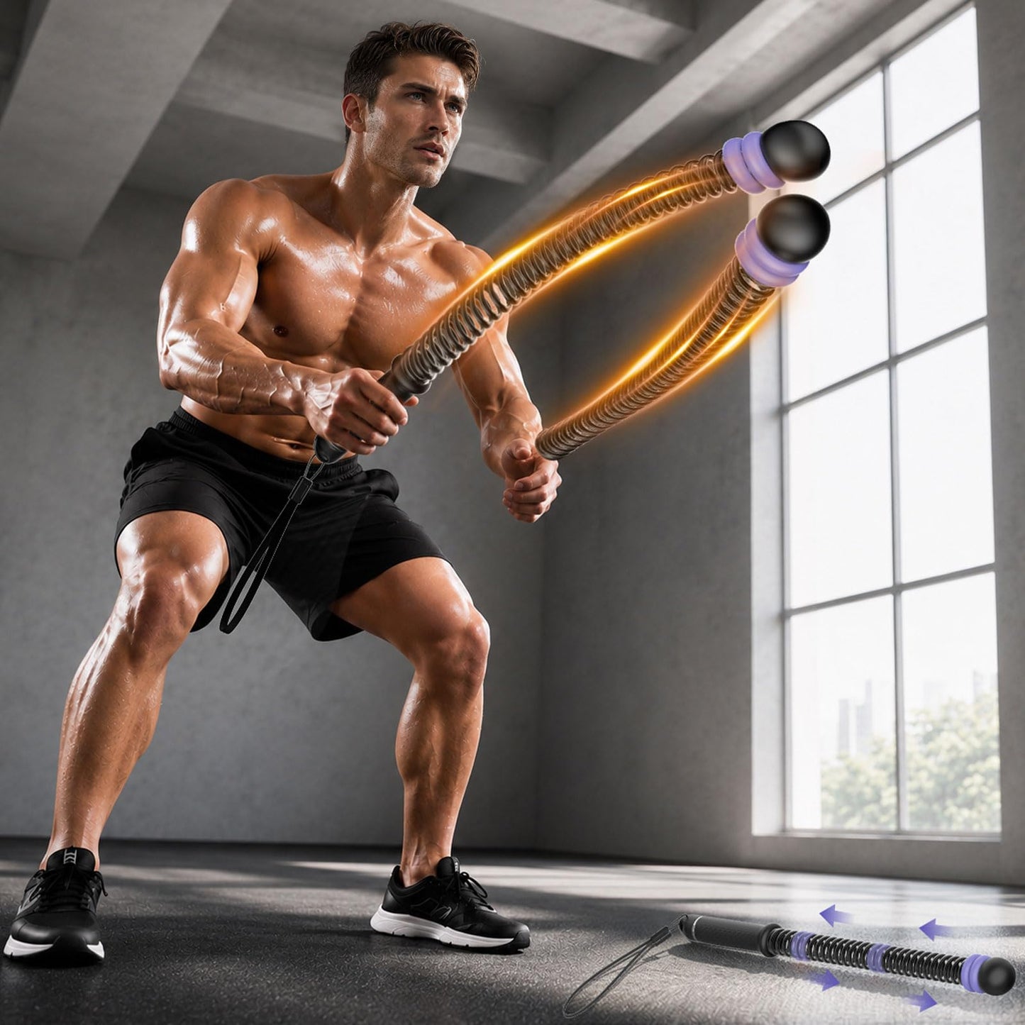 Weighted Ropeless Battle Ropes (2-Pack), Adjustable Resistance and Portable Cordless Battle Ropes for Home Gym with Non Slip Handle, HIIT and Low-Impact Aerobic Training for Men & Women (Purple)