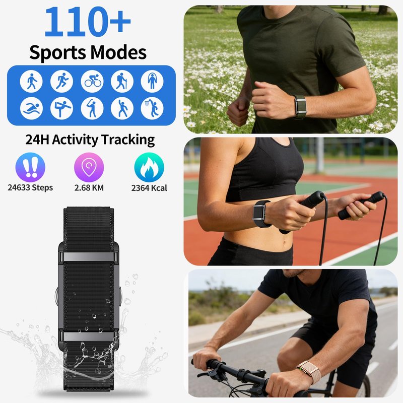LICNPHLL Smart Bracelet,Activity Trackers for Man&Women,Fitness Tracker Band, 24H Sleep Tracker,All-Day Continuous Heart Rate Blood Oxygen Stress HRV Monitor,170+ Sport Mode with Free APP (Black)