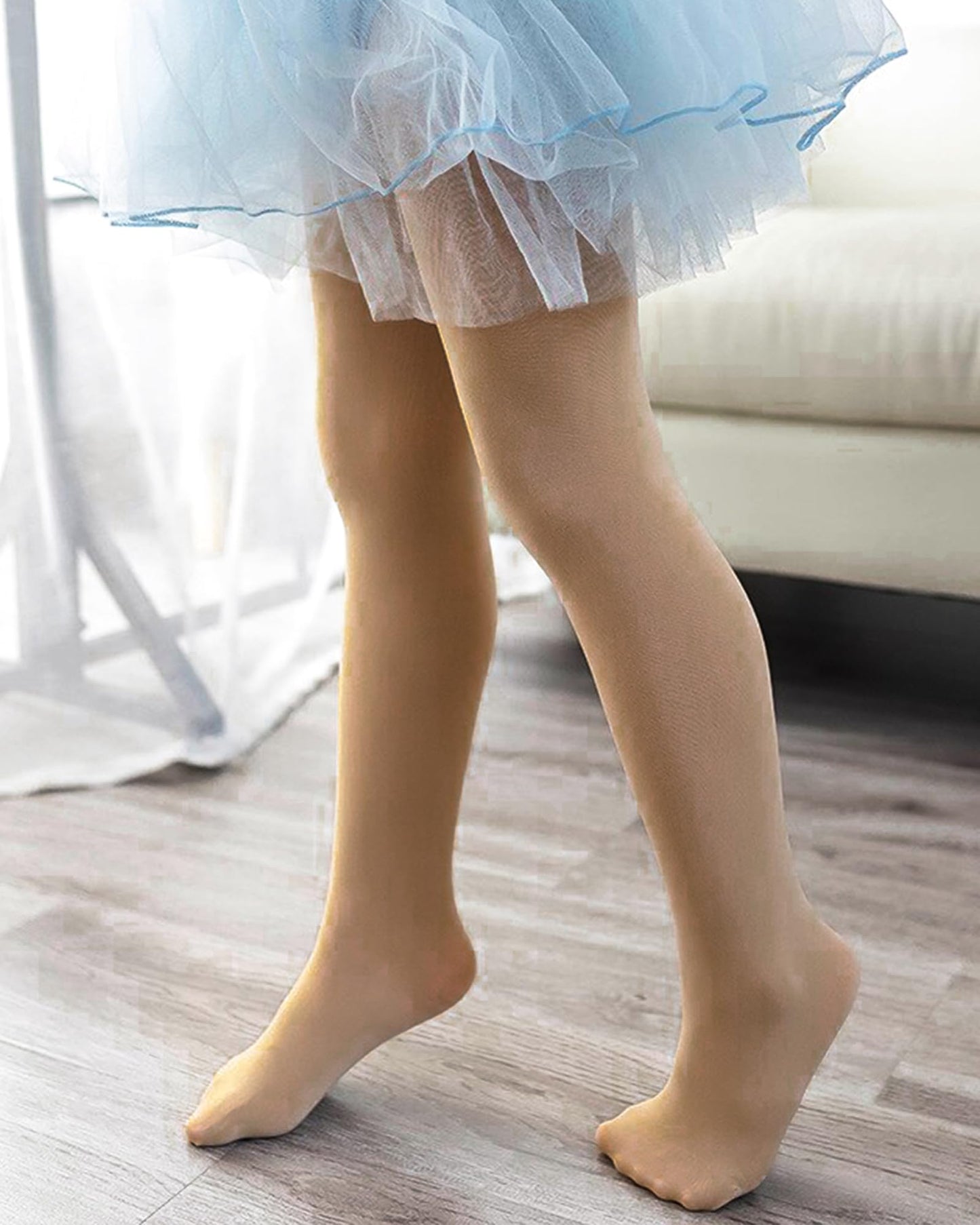 Stelle Girls Ballet Dance Tights Footed Toddler Kid,Tan,6-8 Years