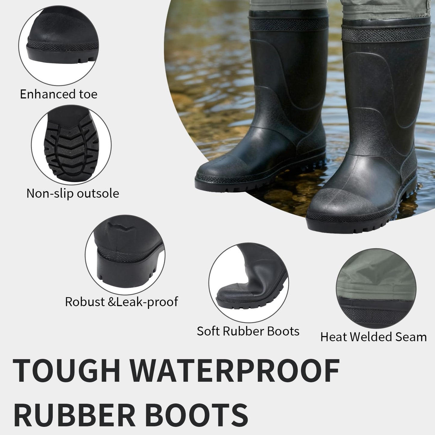 DikaSun Fishing Waders for Men & Women, Waterproof 2-Ply Nylon/PVC Chest Wader with Boots for Outdoor Sizes 4-13 Bootfoot