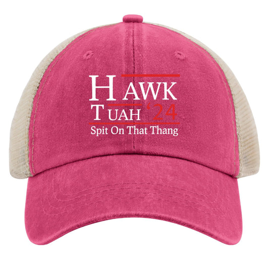 HAWK TUAH Spit On That Thang Trucker Hat Funny Mesh Baseball Cap for Summer HAWK TUSH Spit On That Thang Hat Rose Red