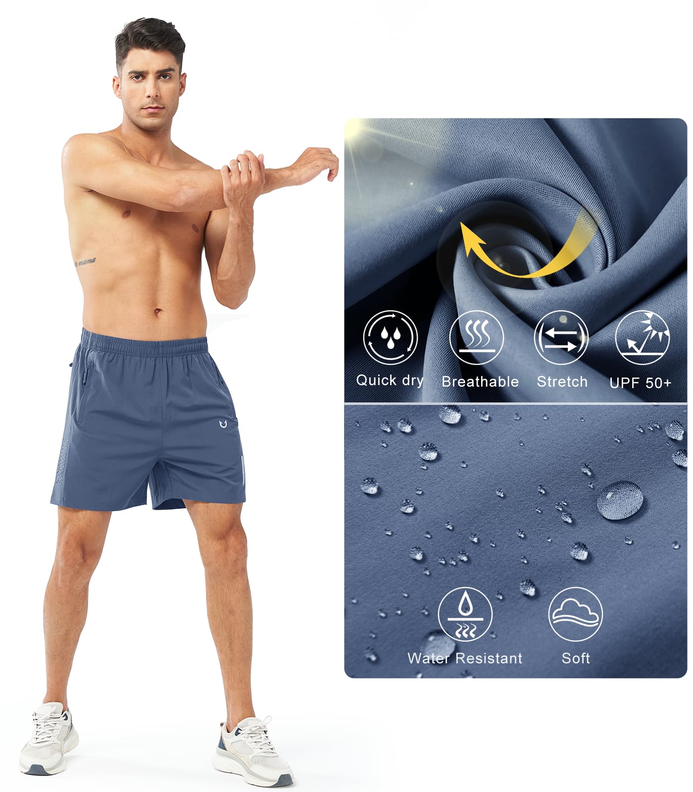 NORTHYARD Men's Athletic Running Shorts Gym Workout 7"/9"/5" Quick Dry Lightweight Sports Basketball Tennis 3 Zipper Pockets FEDERALBLUE-5inch XL