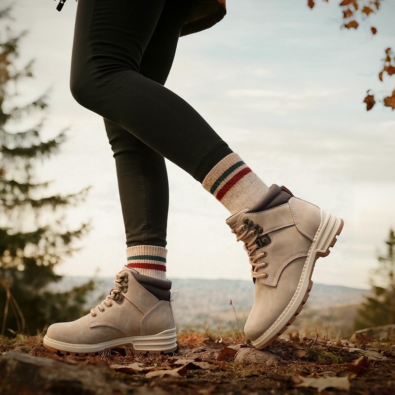 ANJOUFEMME Hiking Boots Women Ankle Booties for Women Combat Boots Lace Up Womens Snow Winter Shoes Waterproof Fall for Backpacking Trekking 6, Beige