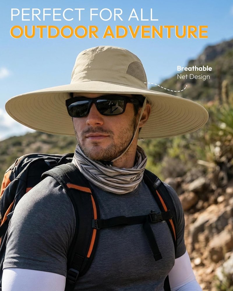 Men's Sun Hat - Super Wide Brim Waterproof Fishing & Hiking Bucket Hat | Breathable Outdoor Gear