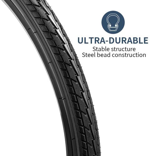 YUNSCM 2-PCS 24" Road Bike Tires 24 x 1.75/47-507 and 24" Bike Tubes Schrader Valve with 2 Rim Strips Compatible with 24x1.75 Bike Bicycle Tires and Tubes (Y-710)