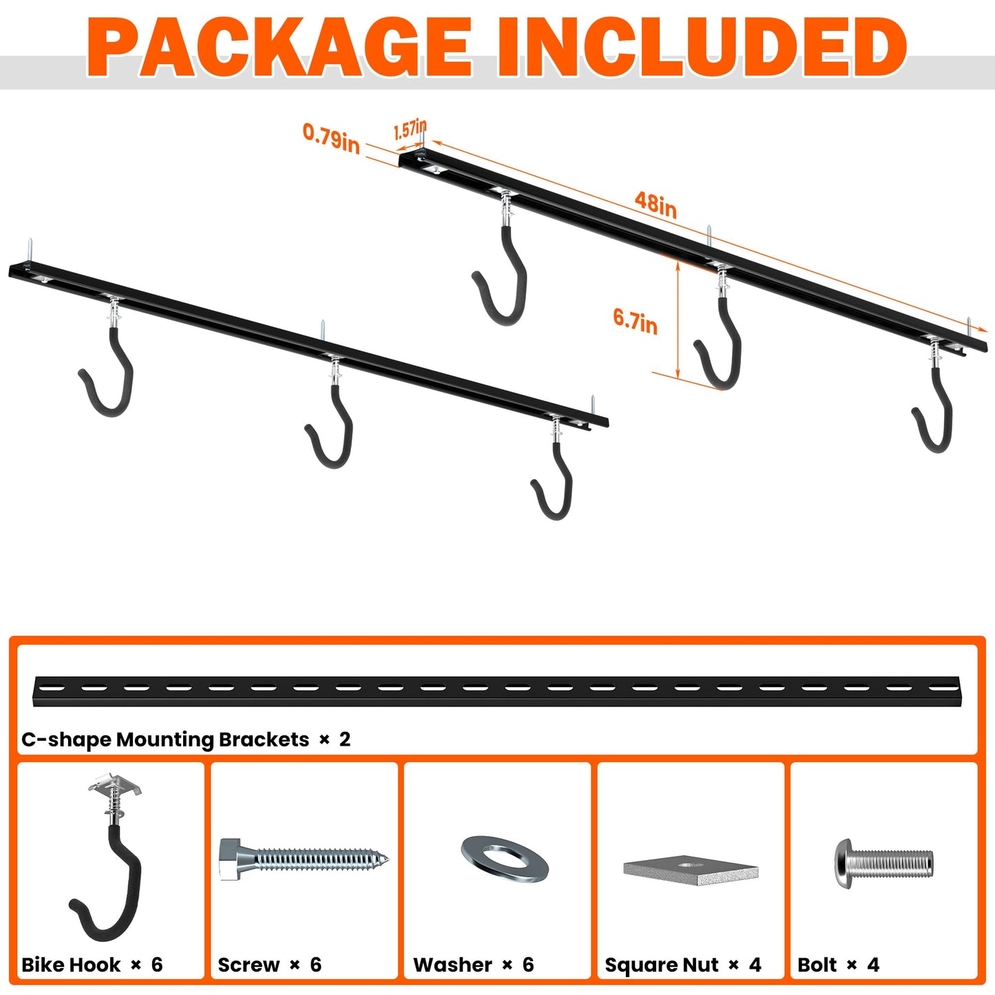 Ultrawall Ceiling Bike Rack for Garage, Indoor Bike Hanger with 6 Adjustable Bike Hooks for up to 3 Bikes (Horizontally), 6 Bikes (Vertically)