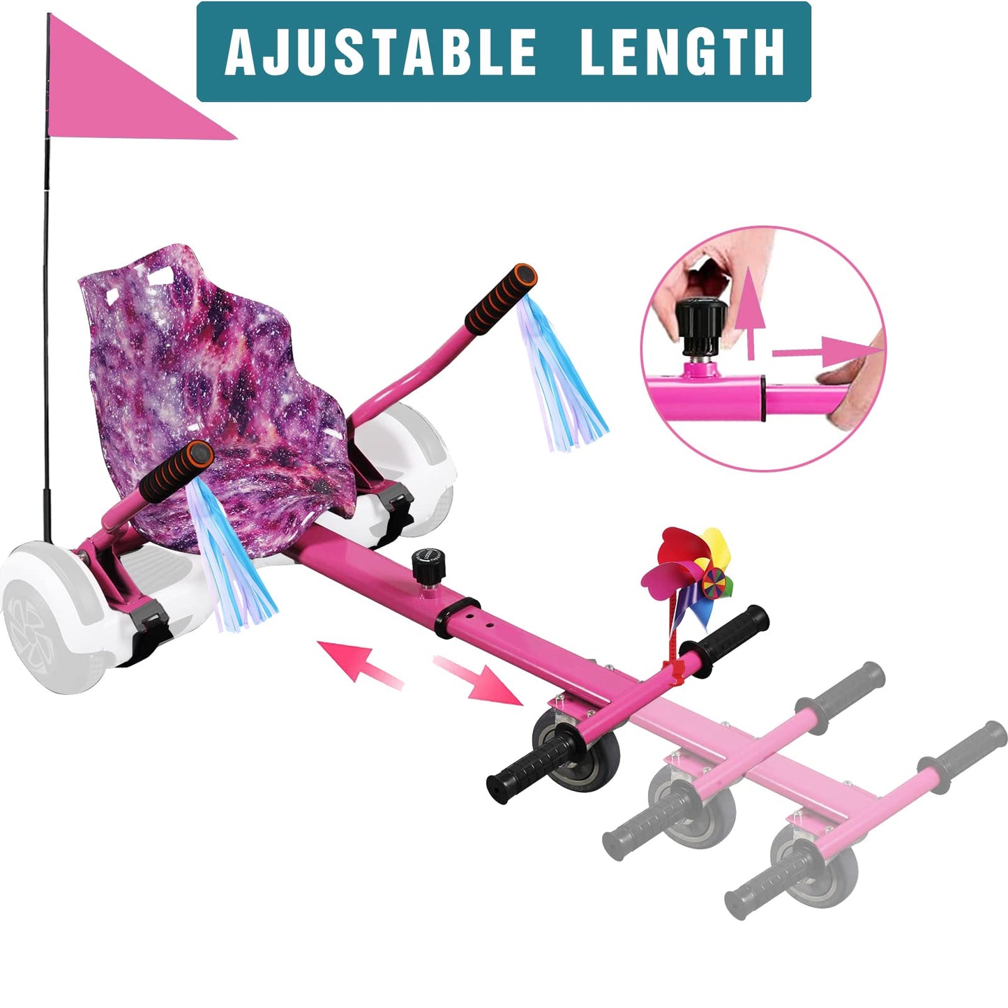 DisplayForever Hoverboard Kart Seat Attachment for All Ages | Hoverboard Accessories Compatible with 6.5'' 8'' 8.5'' 10'' Two Wheel Self Balancing Scooter | Adjustable Frame Length