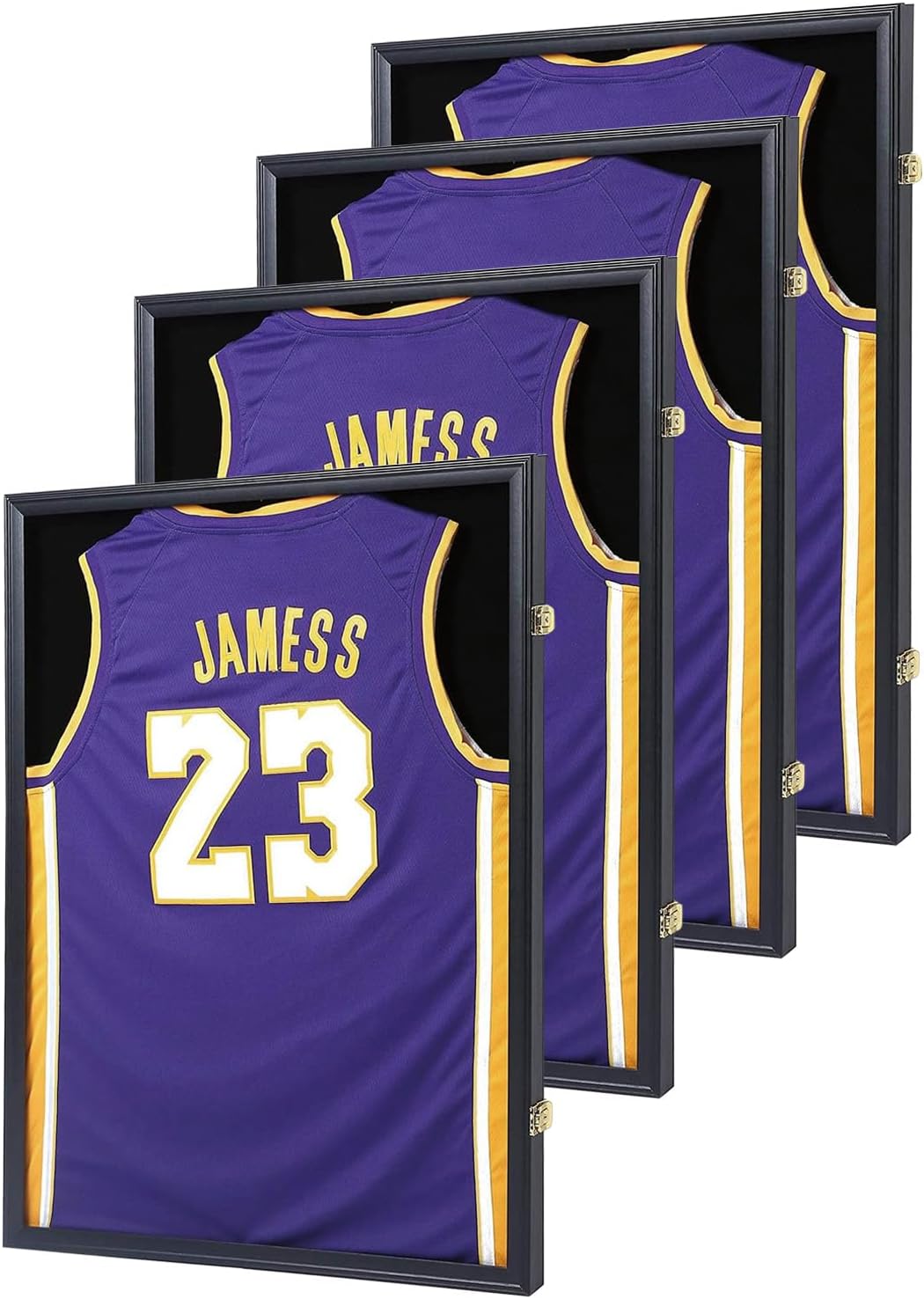 Jersey Frame Display Case - Large Lockable Shadow Box with UV Protection for Sports Jerseys | 4 Pack, Black