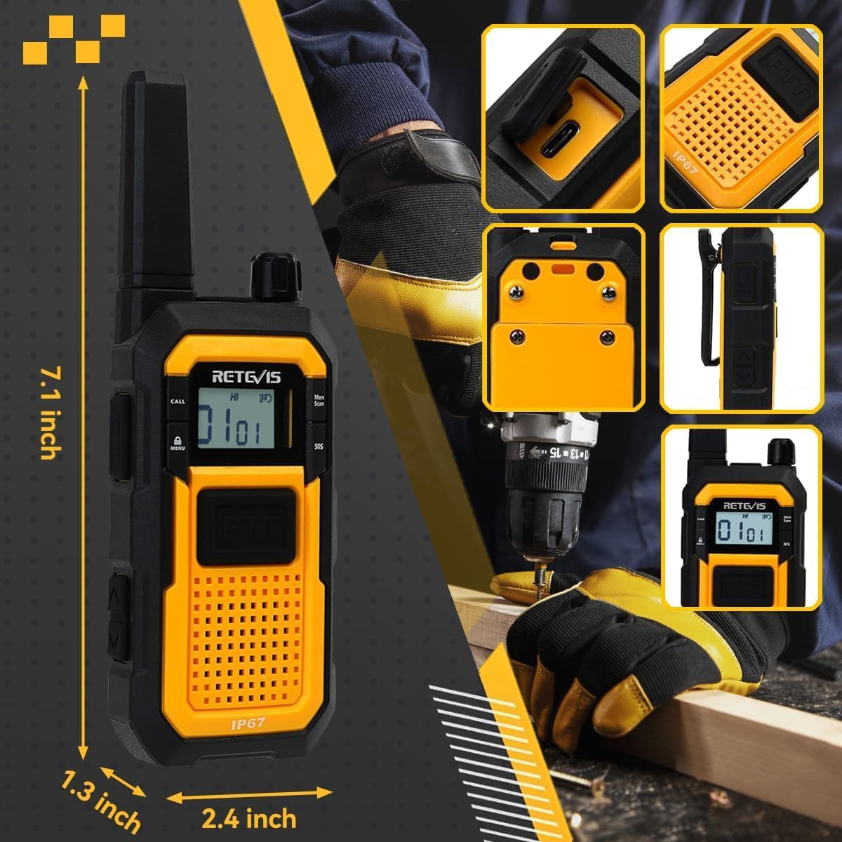 Retevis Walkie Talkies - Long Range Waterproof Two Way Radios with Earpiece | 2000mAh, VOX, NOAA (2 Pack)