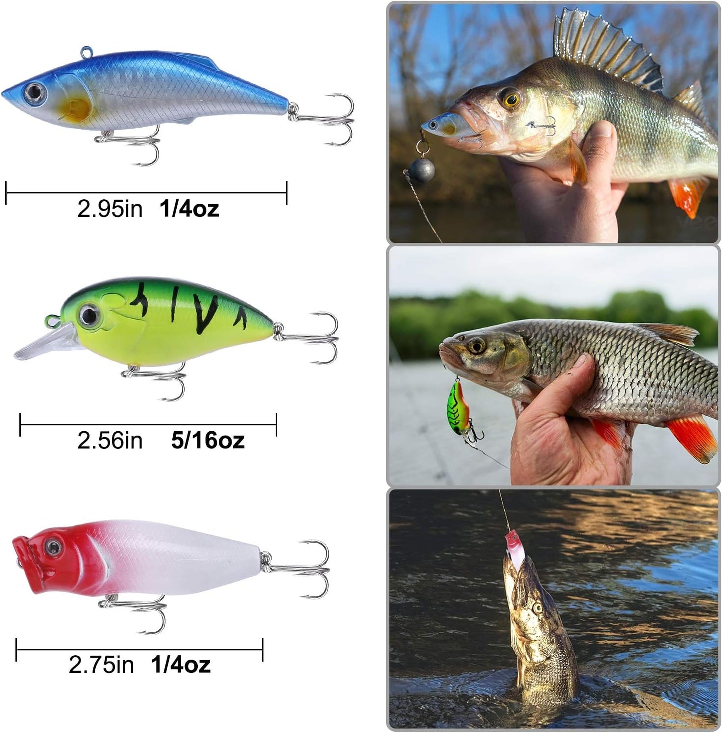 Fishing Lures Kit - 292-Piece Tackle Box with Crankbaits, Hooks & Weights | Perfect Gift for Men - Bass & Trout Fishing