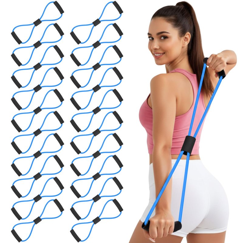 Halloscume 20 Pack Figure 8 Shaped Resistance Bands with Handles Bulk Exercise Fitness Bands Arms Shoulder Leg Stretching Gym Workout Equipment for Muscle Training Women Men(40 Lbs,Blue)
