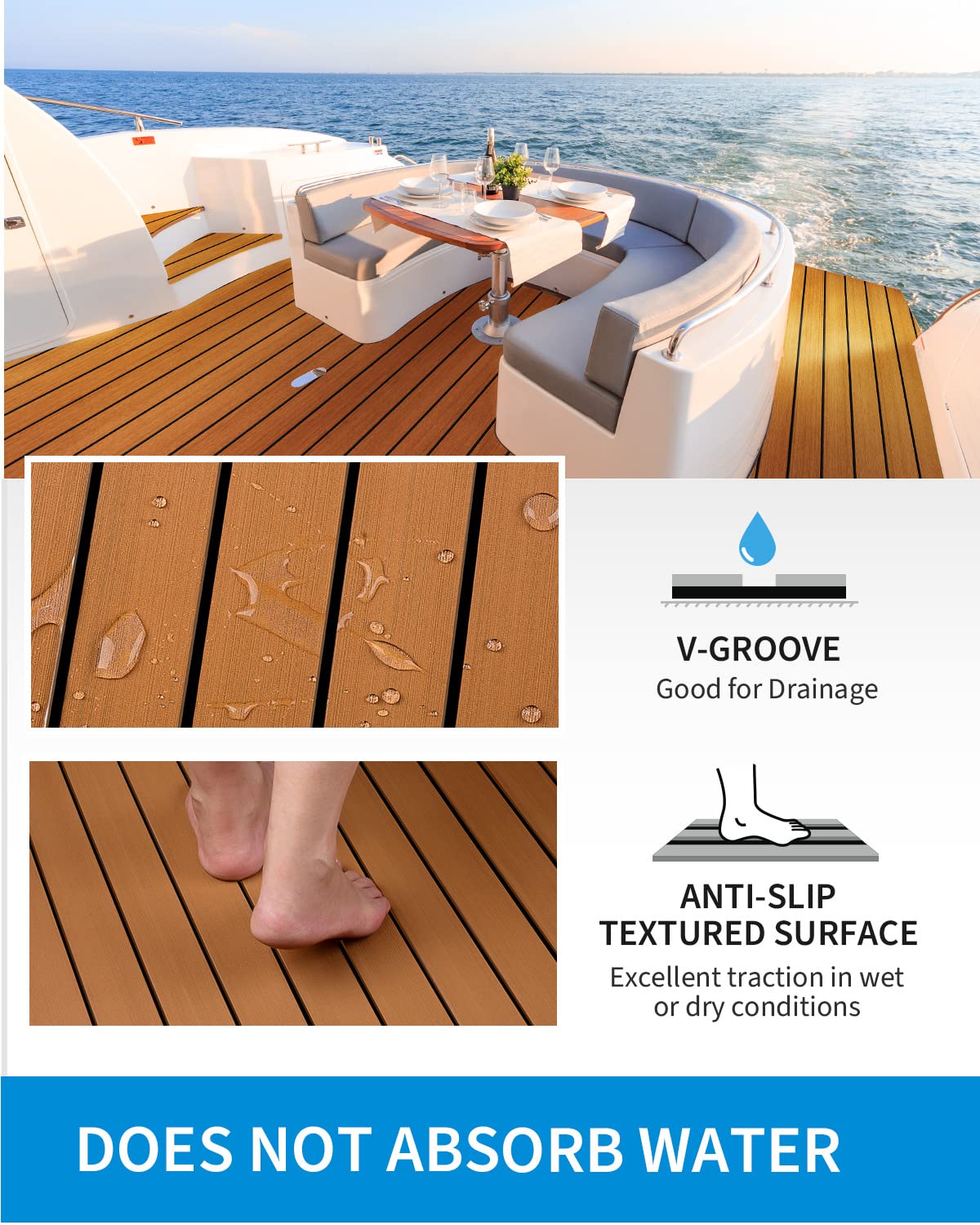 OCEANBROAD Self-Adhesive 48''x16.8'' Boat Flooring with 3M Adhesive Backing EVA Foam Boat Decking Faux Teak Marine Non-Slip Sheet for Jon Motor Boats Yacht Helm Pad Floor, Brown with Black Seam Lines