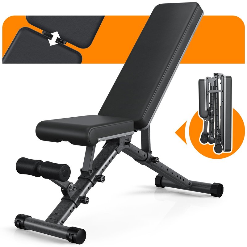 Adjustable Weight Bench for Home - Workout Bench for Full Body Exercise, Incline Decline Bench with Fully Upright Backrest, Adjustable Seat Cushion, 1000lbs Support Black 617