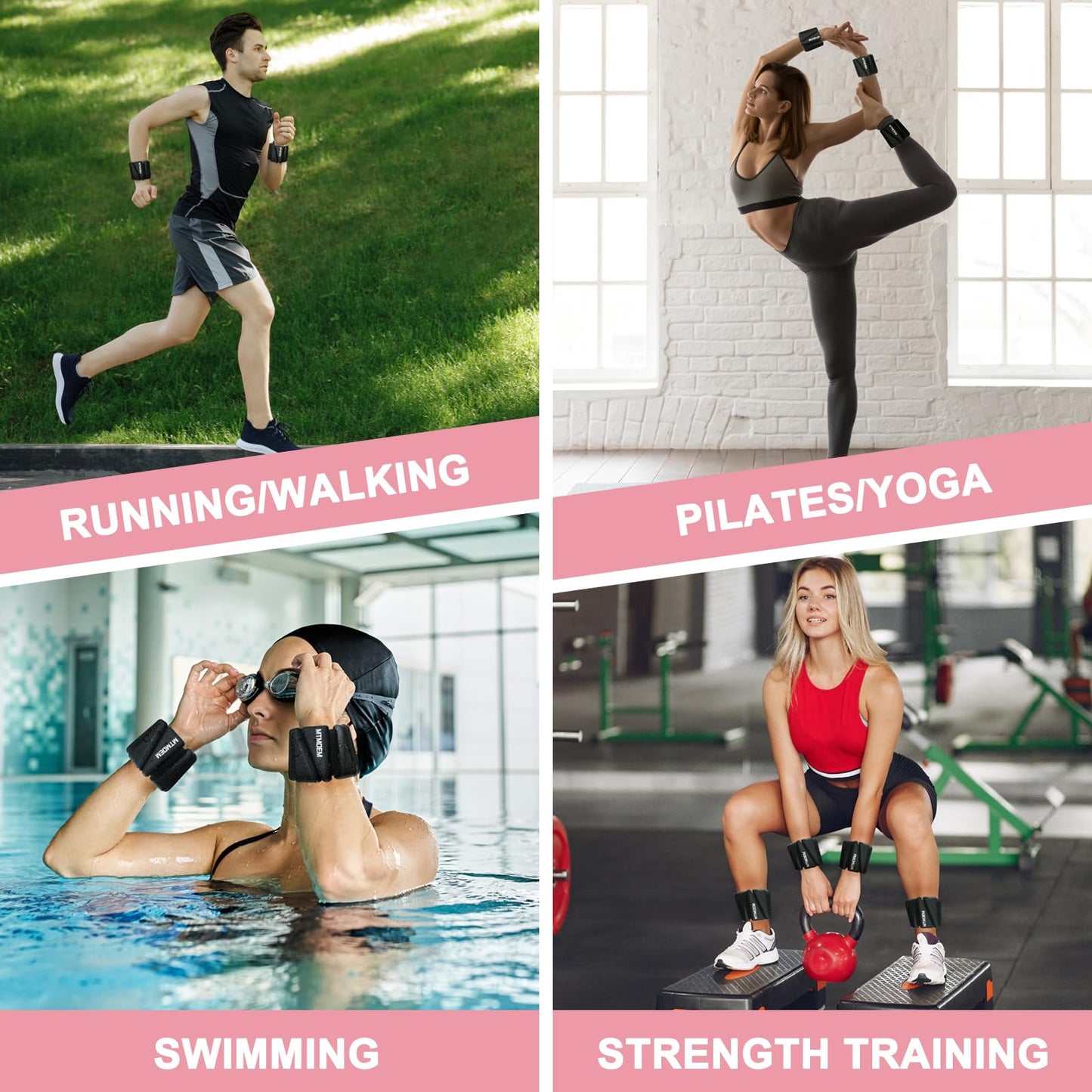 Wrist Ankle Weights for Women Men, Adjustable Silicone Weighted Bangles 2 Lbs Each, Wrist Weights Perfect for Walking, Pilates, Yoga, Barre, Pool, Exercises,Strength Training and Gym (Set of 2)