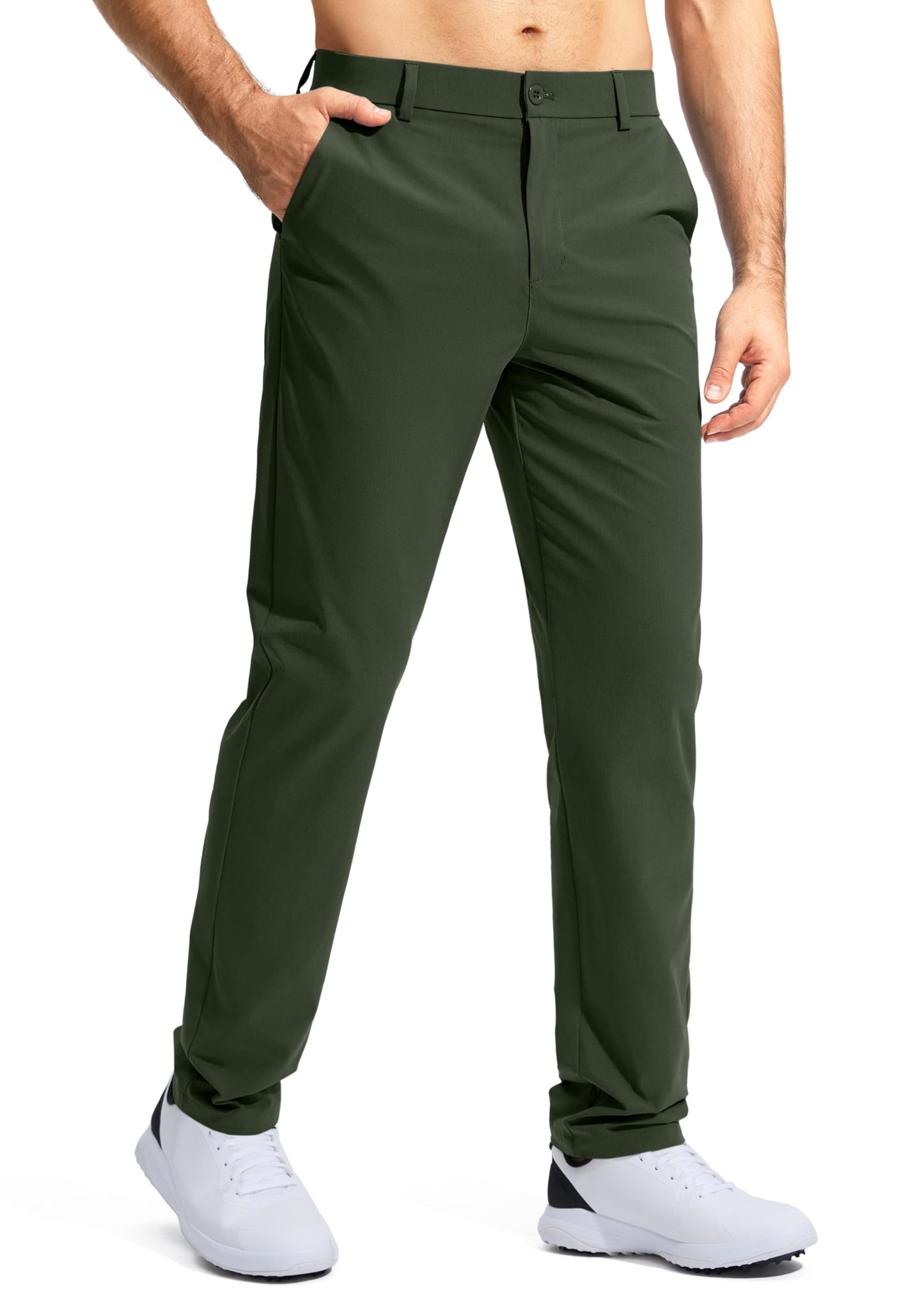 Pudolla Men's Golf Pants Mens Dress Slacks Pants Stretch Work Comfy Pants 32 Quick Dry Casual Trousers with Pockets(Army Green 36Wx32L)
