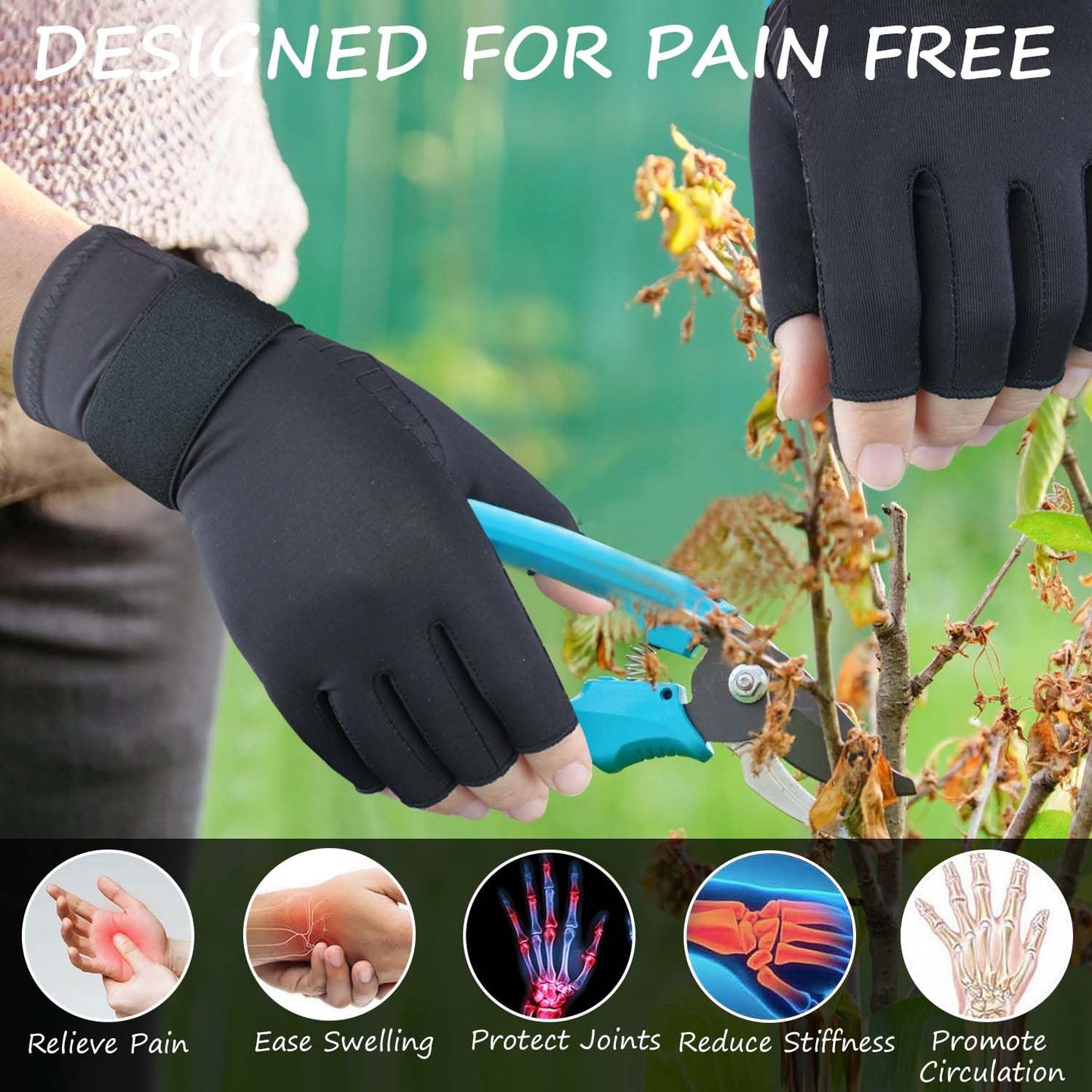 Semikk Copper Arthritis Gloves for Women Men, Fingerless Compression Gloves for Arthritis, Carpal Tunnel, Pain Relief, Swelling, Rheumatoid, Typing, Adjustable Wrist Strap (1pair, Small/Medium)