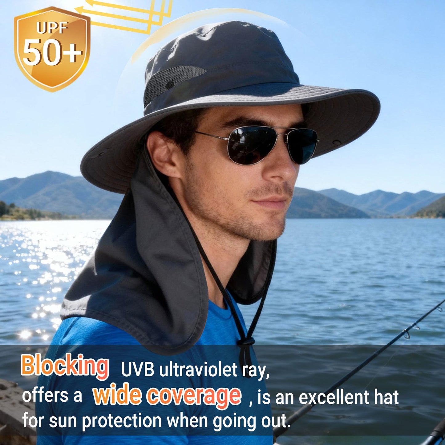 NPQQUAN Sun Hats for Men Women with Neck Flap UPF 50+ UV Protection Wide Brim Bucket Hat Safari Hiking Fishing Hats Darkgray（Neck Flap）