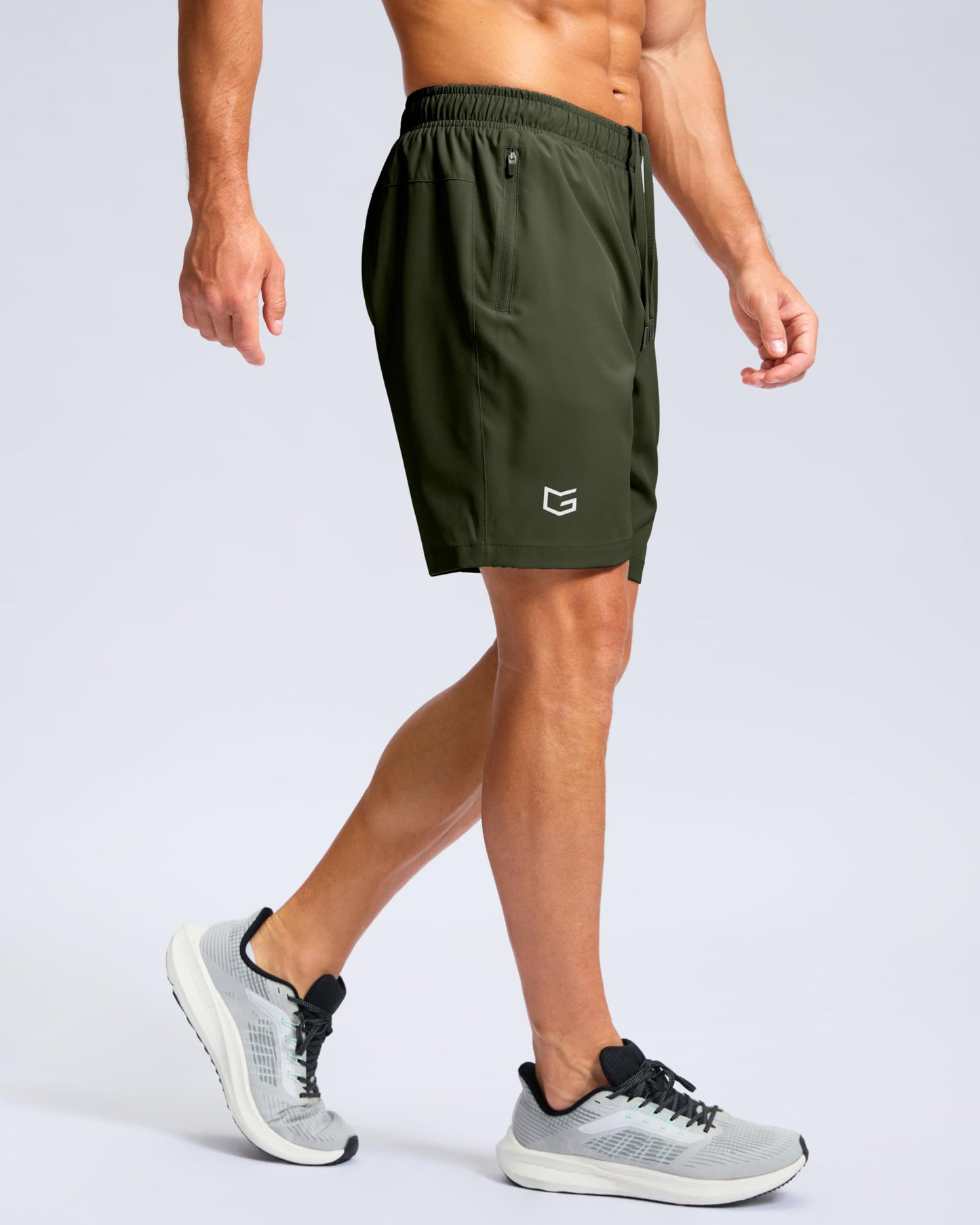 G Gradual Men's Athletic Running Shorts with Zipper Pockets Quick Dry 7"/ 5"/ 9" Workout Gym Shorts for Basketball Hiking(Olive,7S)