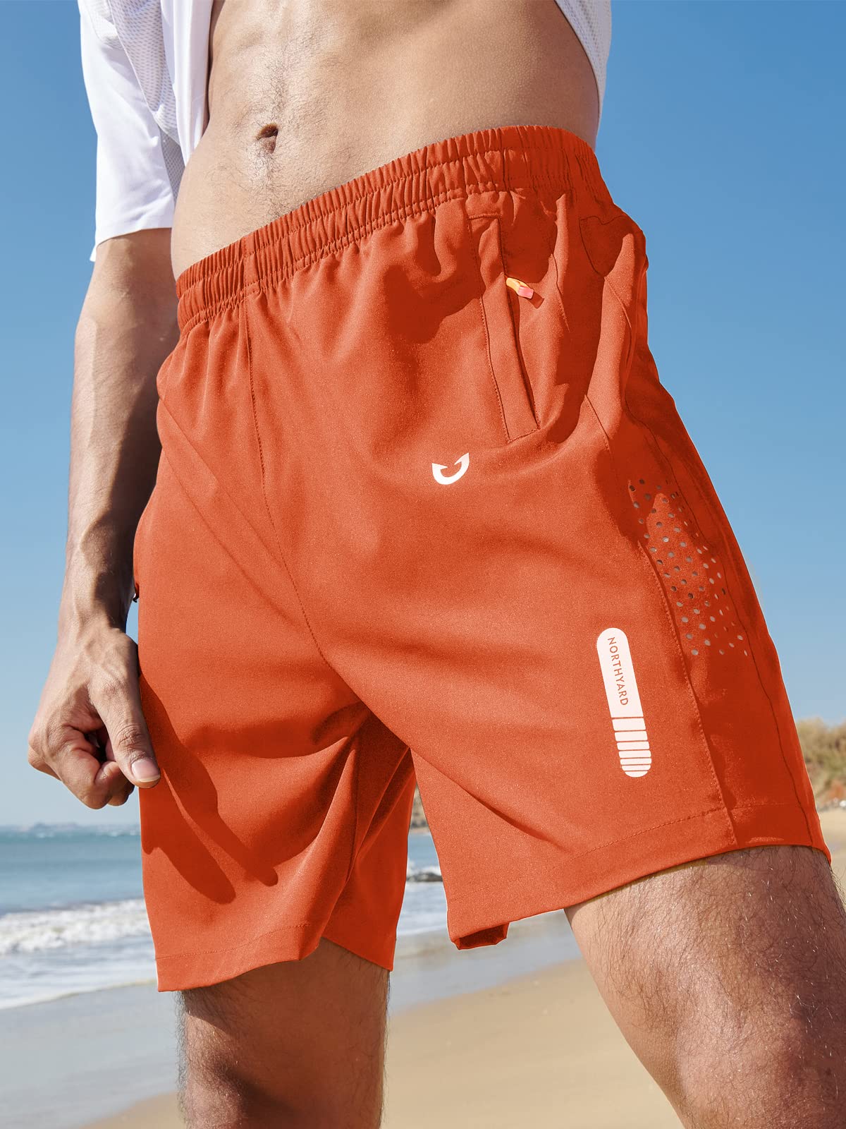 NORTHYARD Men's Athletic Running Shorts Gym Workout 7"/9"/5" Quick Dry Lightweight Sports Basketball Tennis 3 Zipper Pockets Orange S