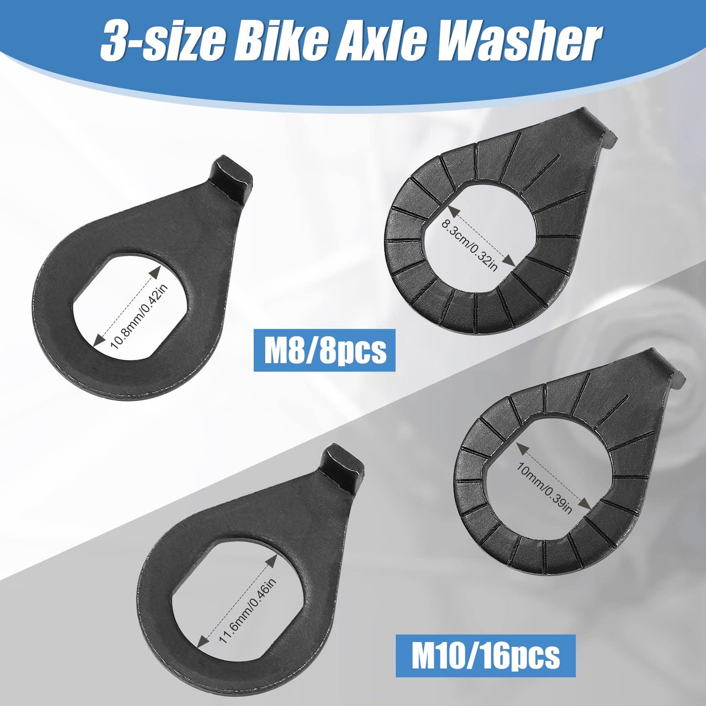 Moxweyeni 48 Pcs Bike Nuts and Safety Washers Kit M8 M9.5 M10 3 Sizes Bicycle Wheel Axle Nuts Black Silver Bicycle Hub Parts for Front Rear Wheel of City Road Mountain