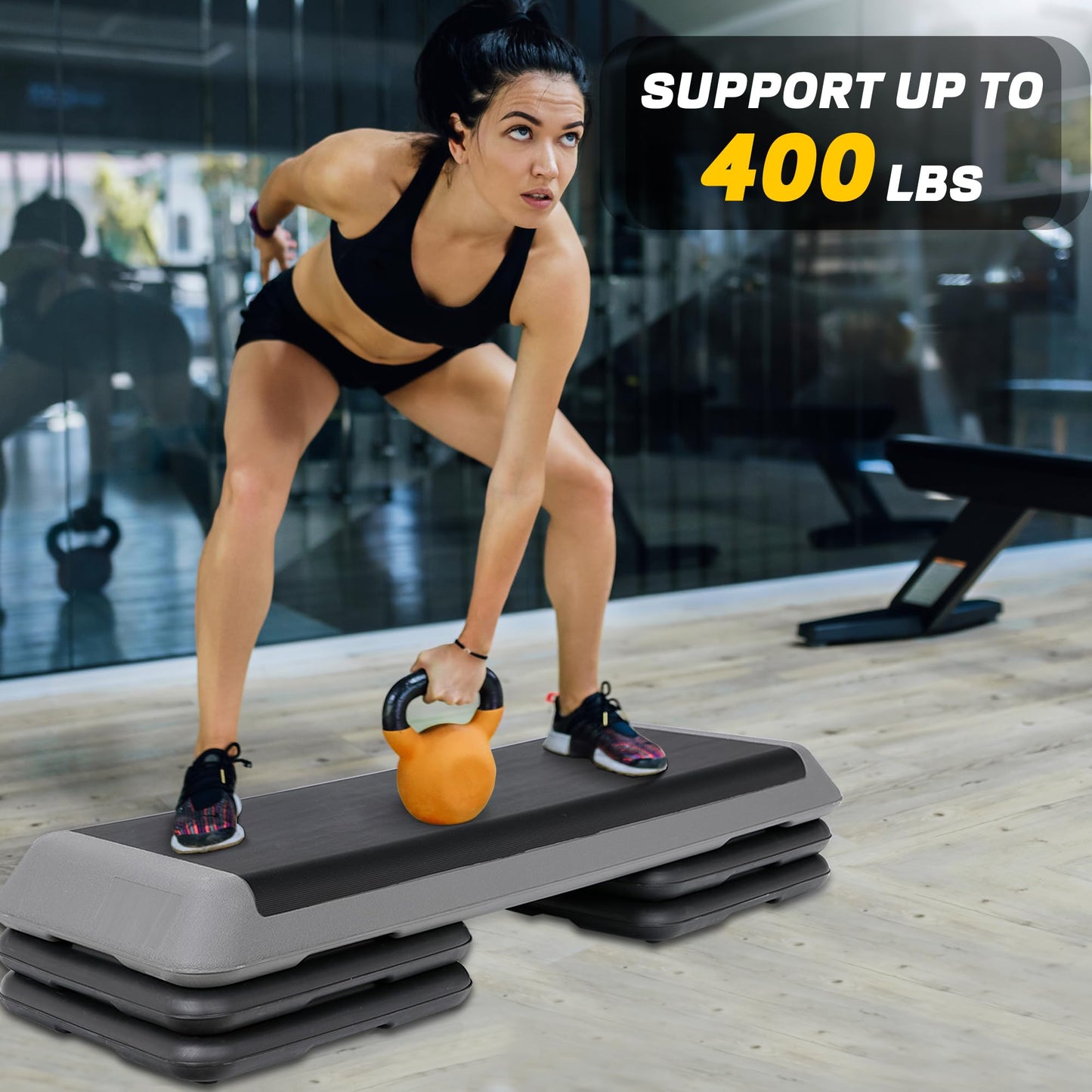 HomGarden 43" Adjustable Aerobic Stepper Workout Step w/ 4 Risers Fitness & Exercise Platform Trainer Stepper Exercise Step Platform