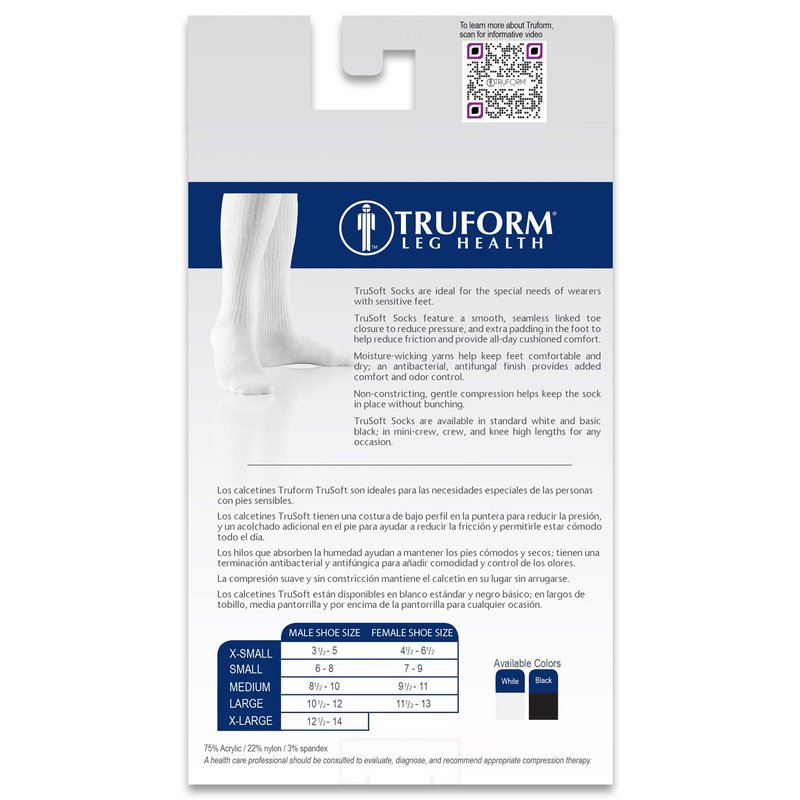 Truform Diabetic Compression Socks for Men and Women, 8-15 mmHg Knee High Over Calf Length, White, Large