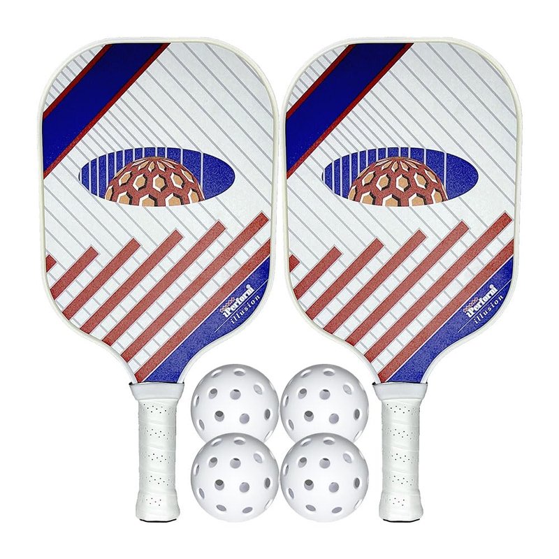 Pickleball Paddle Set Two Fiberglass Paddles & 4 White Balls with Black Bag Illusion by iPerform Brand (2 Paddles w/4 White Balls, Standard)
