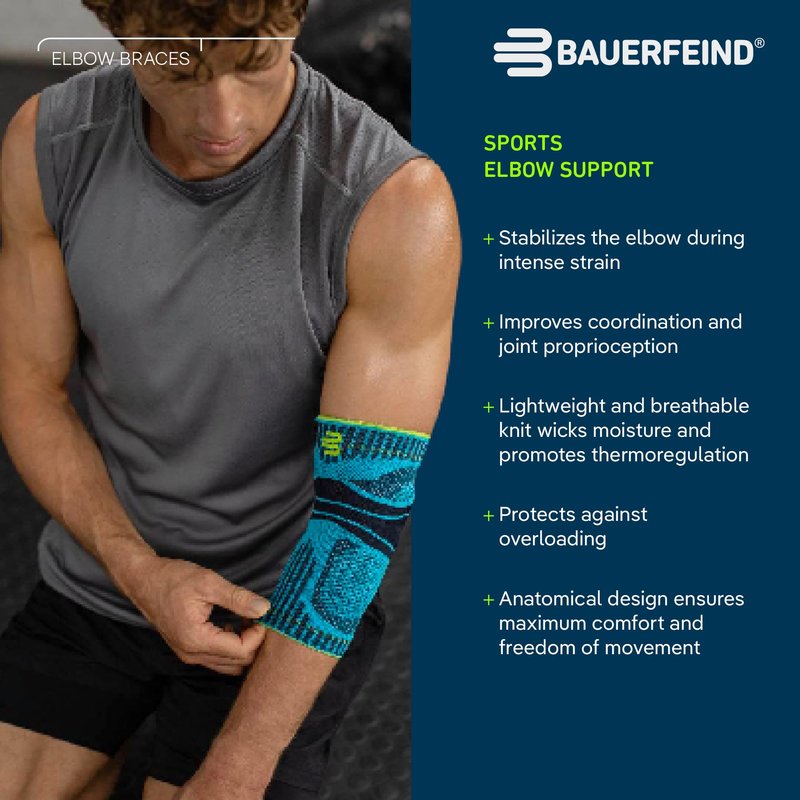 Bauerfeind Sports Elbow Support - Elbow Brace for Pain Relief and Support - Pads for Enhanced Comfort - Targeted Compression - Lightweight & Durable - Rivera, Medium