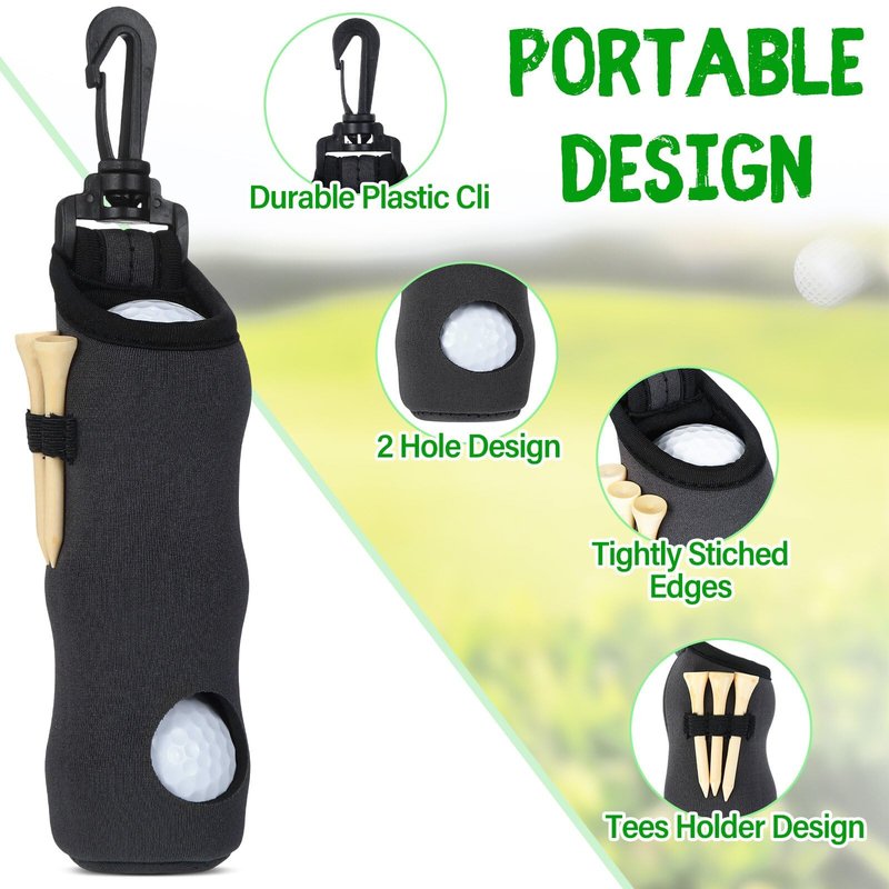 Halloscume 24 Pcs Golf Ball Holder Pouch with Tee Holder Keychain Belt Clip Hook Golf Carry Bag for Women Ladies Man Gifts(Black and Dark Gray,2 Style)