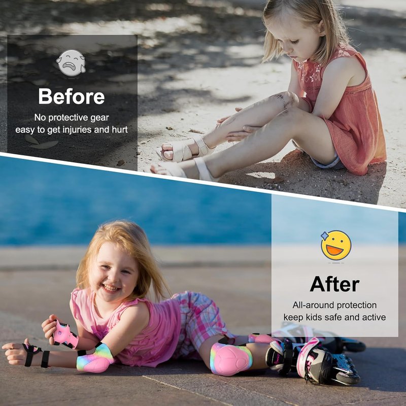 Kids Knee and Elbow Pads Set - Adjustable Protective Gear for Inline Skating, Biking & Scooters | Perfect for Girls & Boys