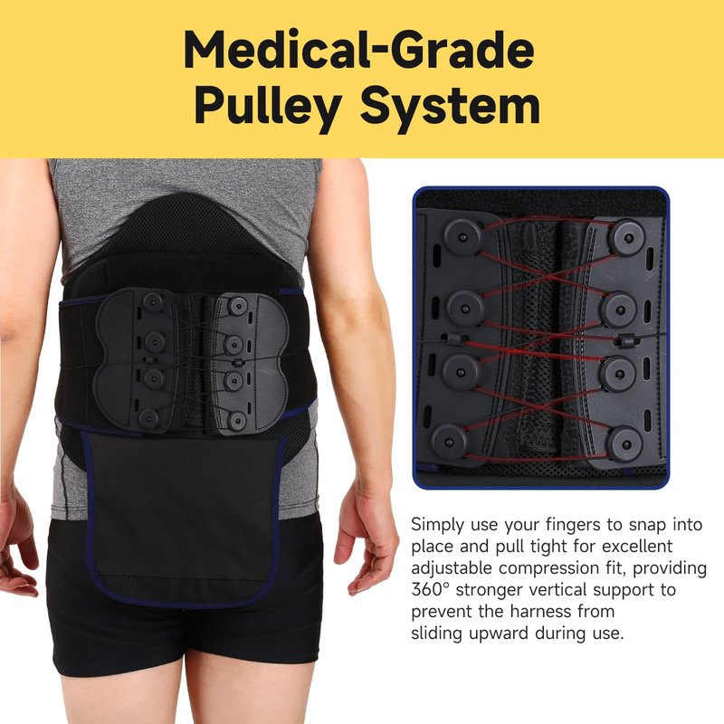 Mathgetin LSO Back Brace for Lower Back Pain, Dual Pulley System Lumbar Support Belt for Herniated Disc, Scoliosis, Sciatica, Adjustable Arch Back Support, Universal Size