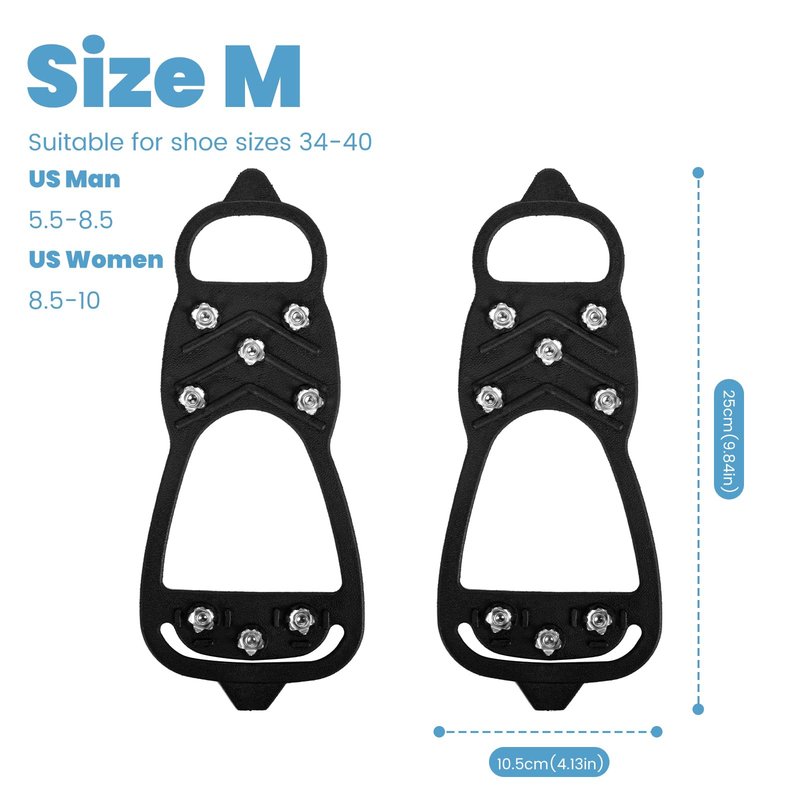 Upgrade Universal Gripper Spikes Non Slip Shoe Grips, Sfee Crampons Ice Cleats for Shoes and Boots, Ice Cleats Snow Traction Grips, Anti-Slip Crampons for Shoes and Boots, Black (M)