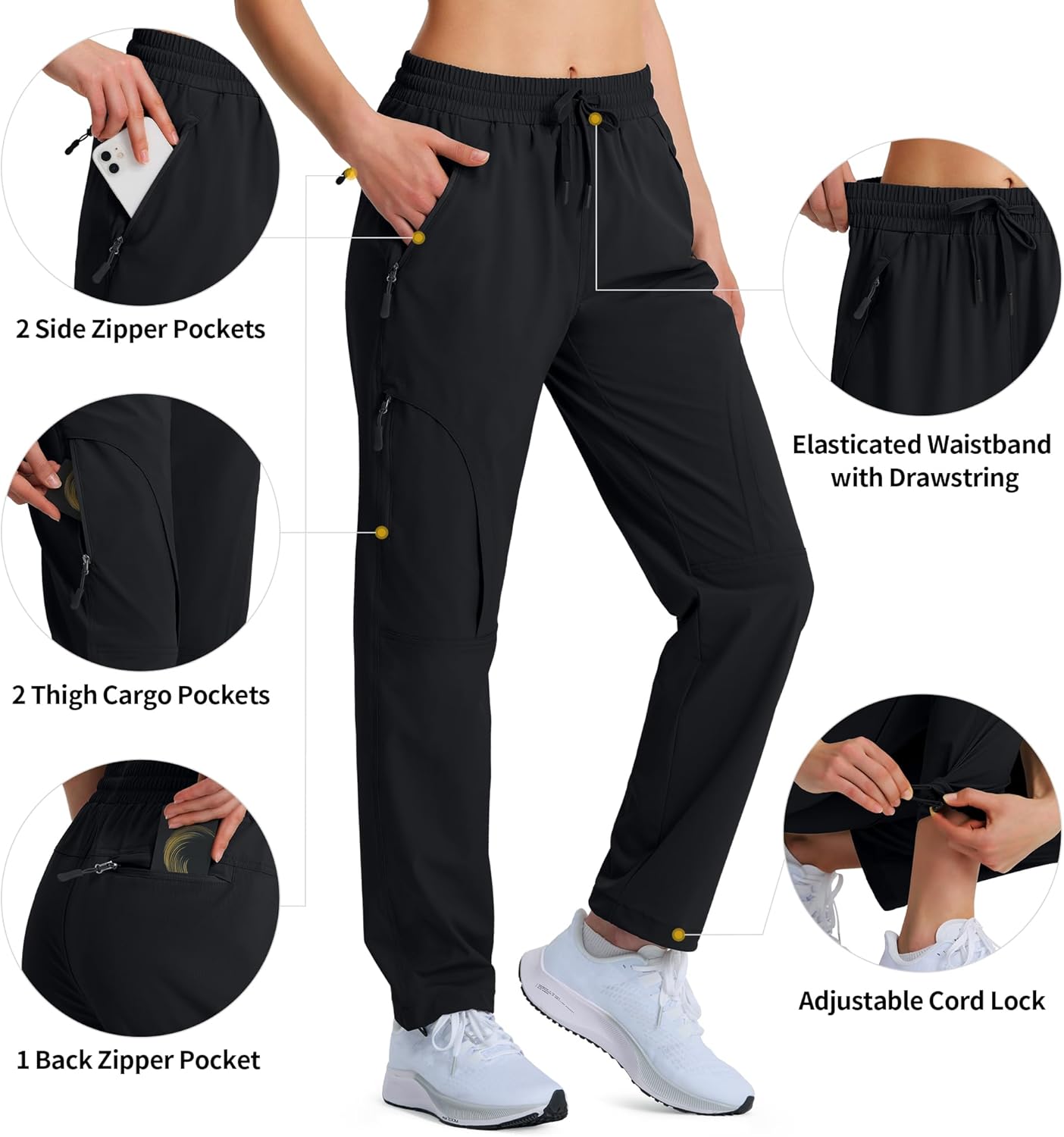 Hugut Women's Quick-Dry Hiking Pants | Lightweight Cargo with UPF 50 & Water-Resistant Zipper Pockets