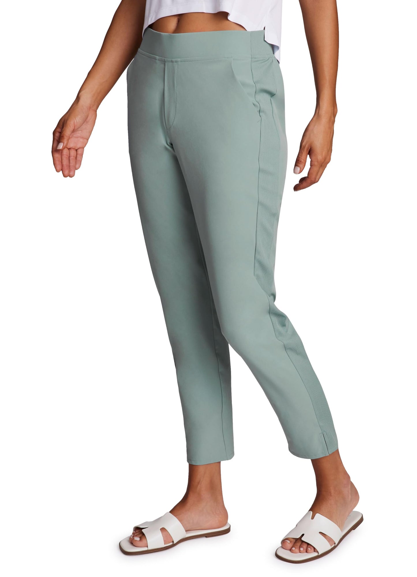 RBX Women's Ankle Pant, Quick Drying Lightweight Stretch Woven Straight Leg Pants with Pockets Ribbed Side Sea Mist L