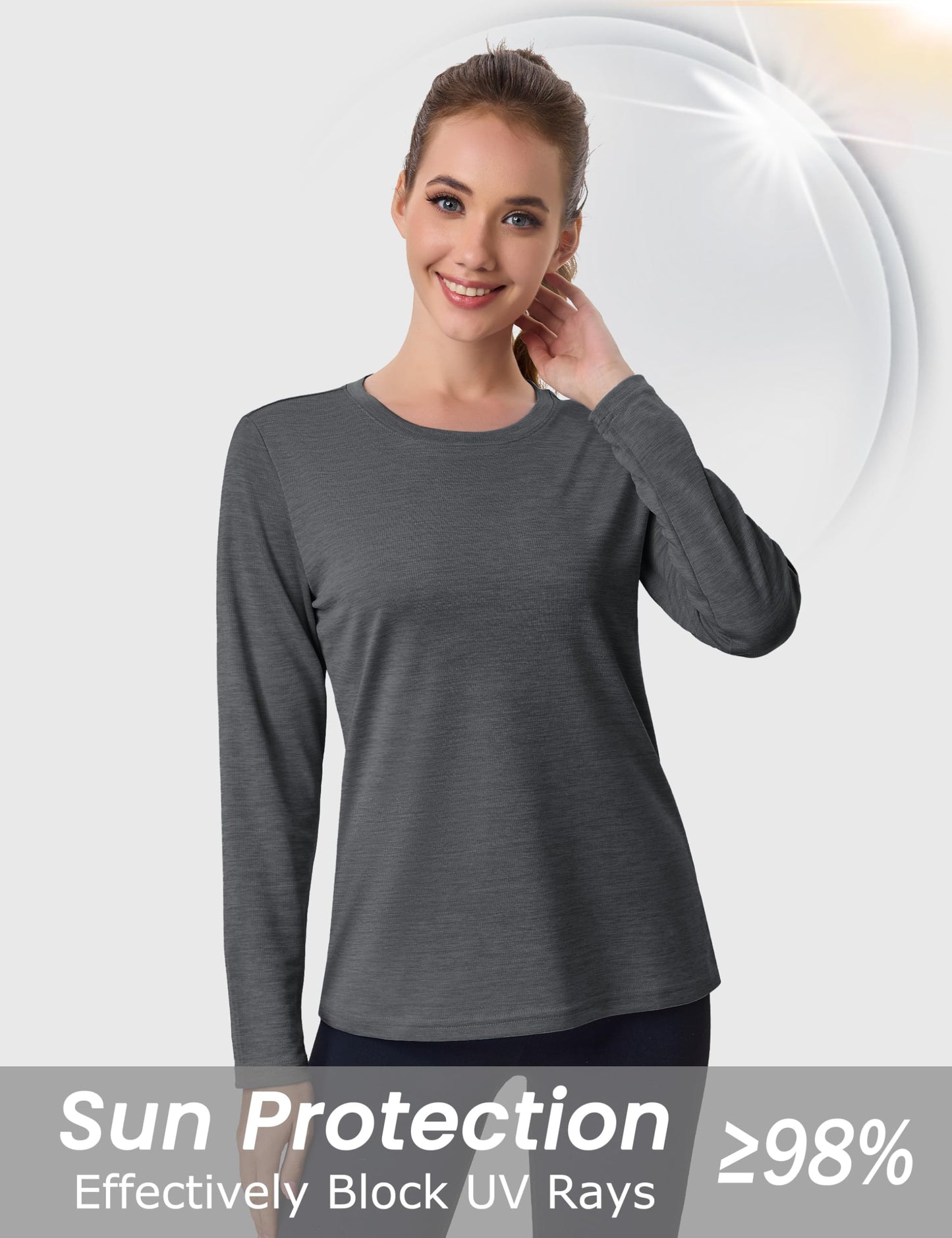 MAGCOMSEN Athletic Long Sleeve T Shirts for Women Workout Tops UPF 50+ UV Sun Shirt Quick Dry Running Hiking Tee Dark Grey, M