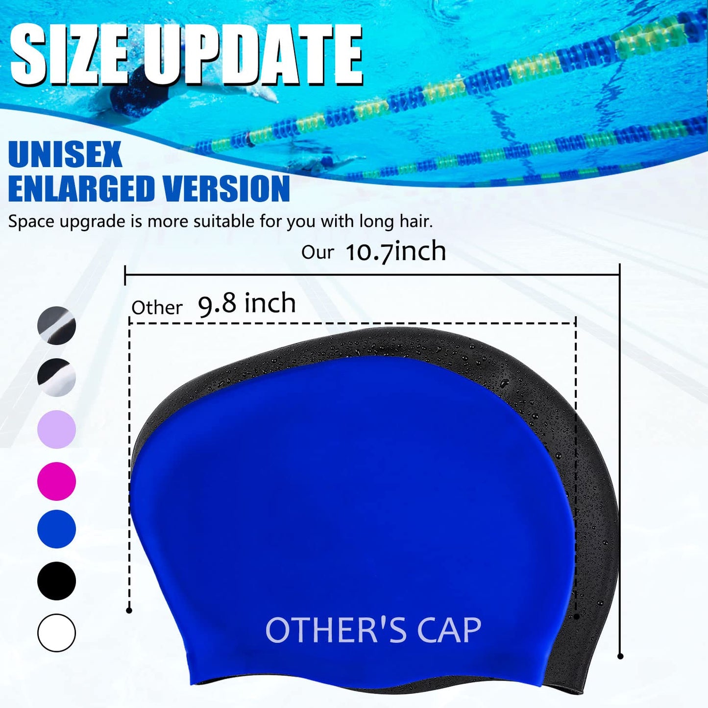 Women Silicone Swimming Cap, High Elasticity Thick Swim Hats for Long Hair, Bathing Swimming Caps for Women and Men Keep Your Hair Dry, with Ear Plugs and Nose Clip, Easy to Put On and Off