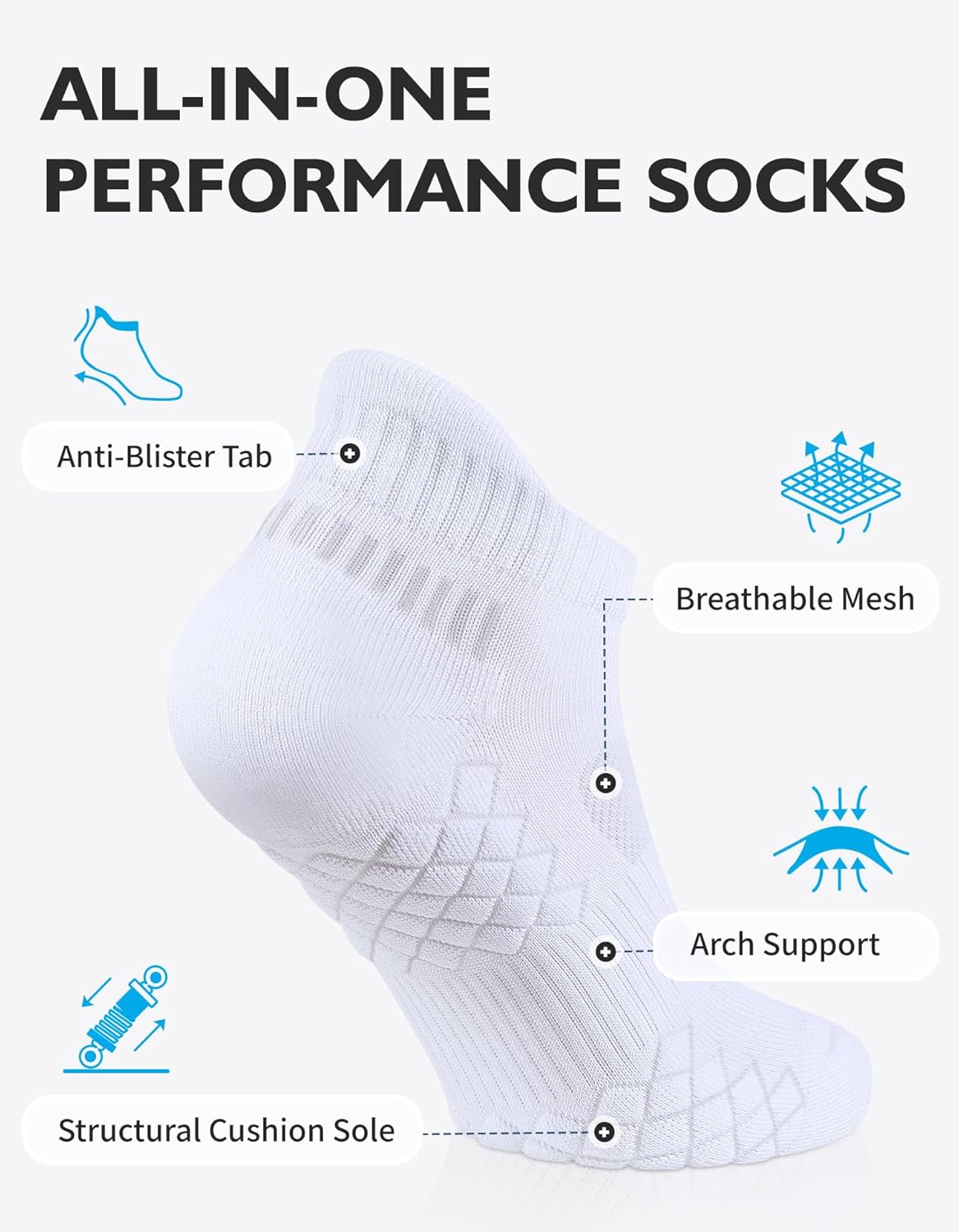 Men’s Running Socks - Cushioned Ankle Athletic Socks | Breathable Cotton, 6 Pairs