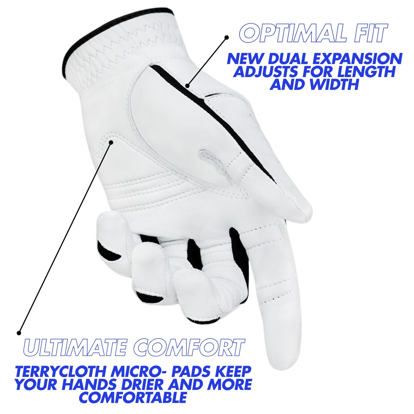 Bionic Men's StableGrip with NaturalFit 2.0 Golf Glove with Dual Expansion Thumb for Best Fit - Premium Cabretta Leather… (White, Small, Right)