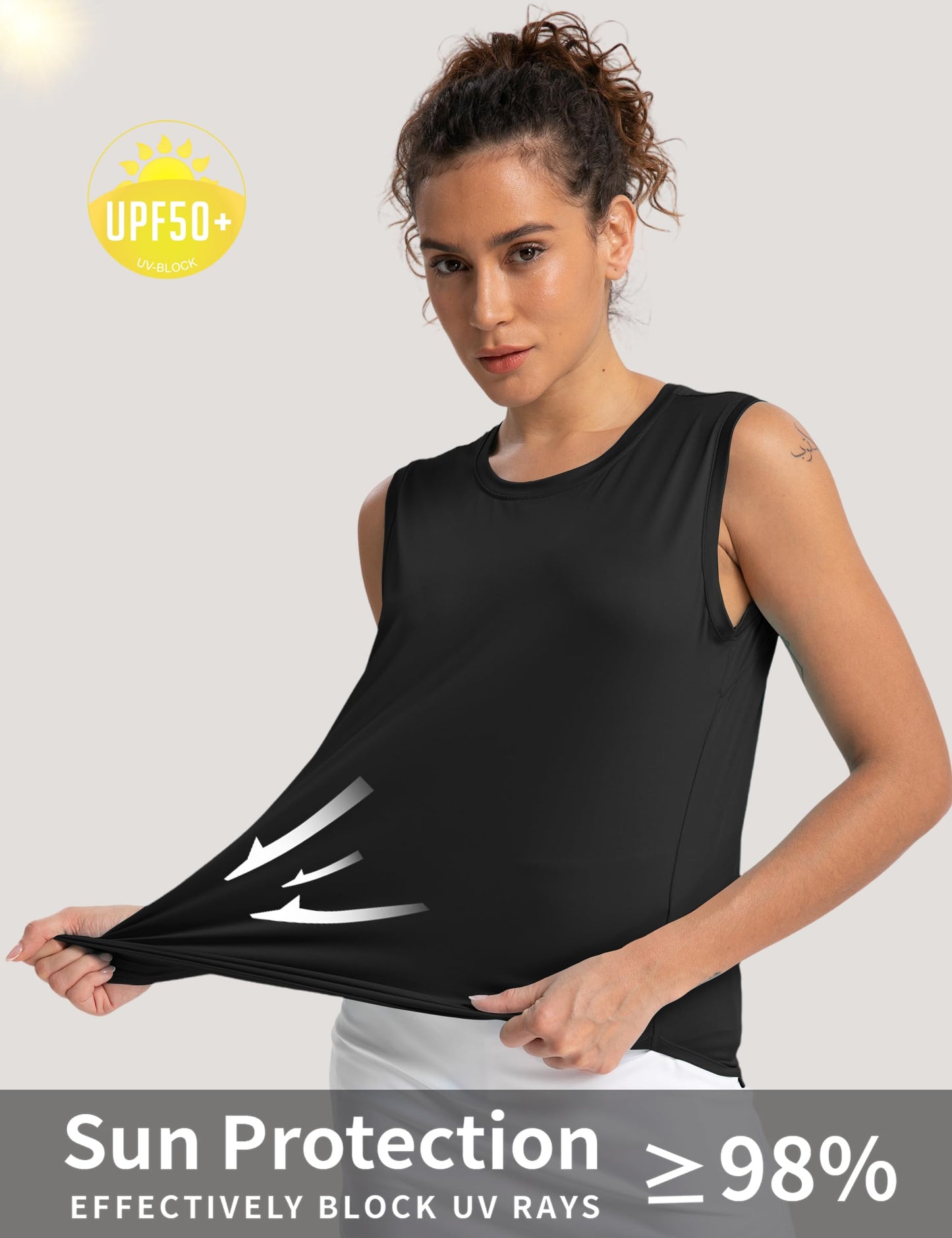 CHALLMOTI Women's Workout Tops Yoga Tank Tops Loose Fit Sleeveless Open Back Athletic Running Shirts Gym UPF50+ Black 3XL