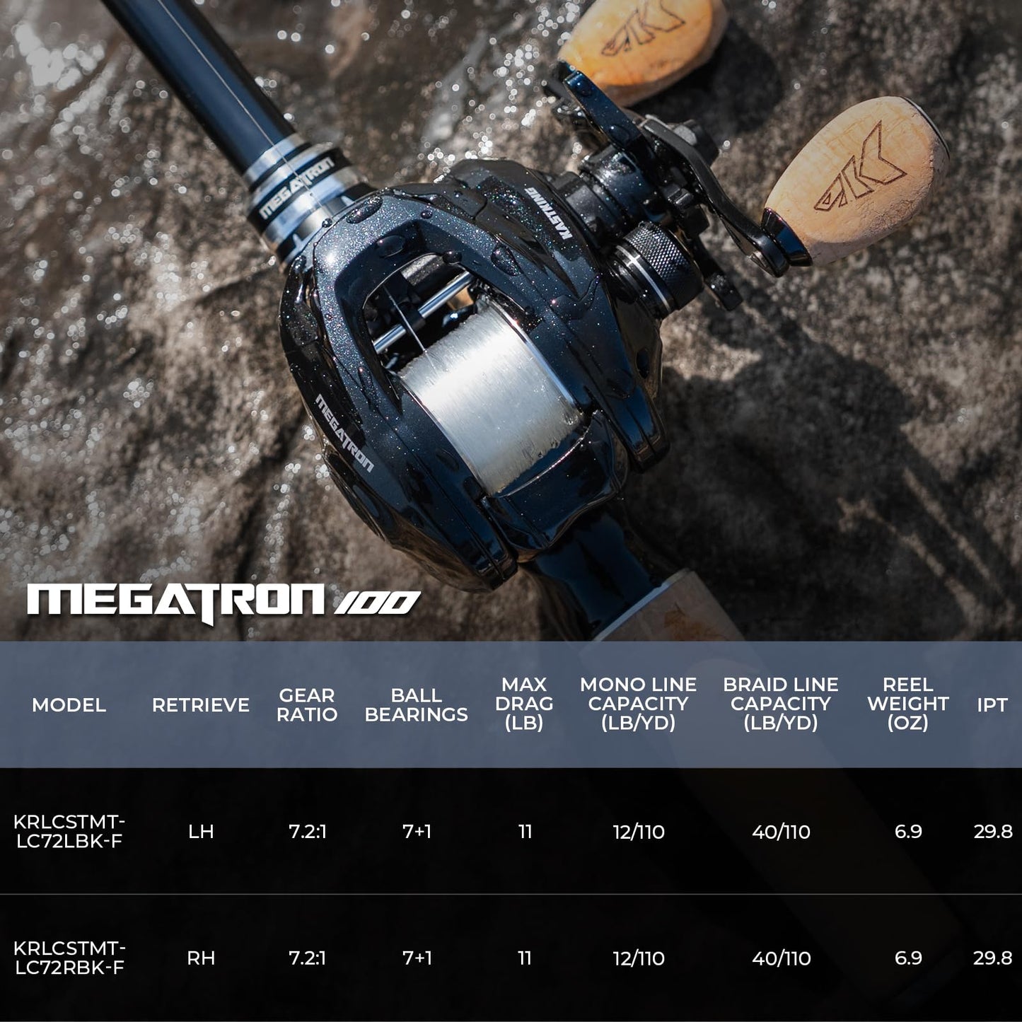 KastKing Megatron 200 Baitcasting Reel, 7.2:1 Gear Ratio, Right Handed