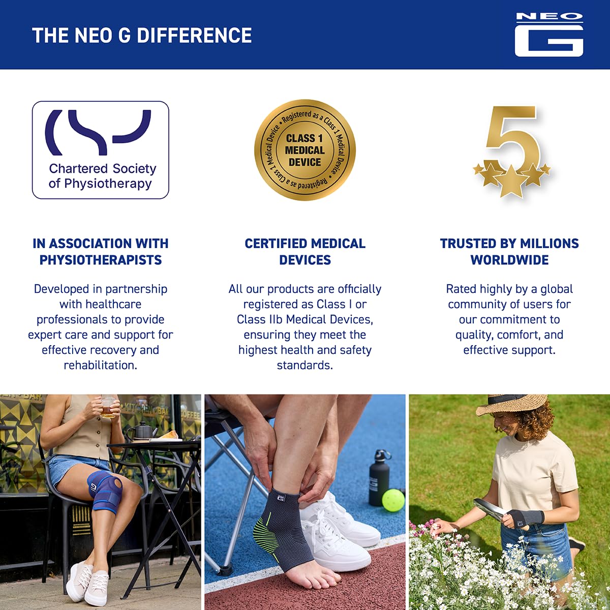 Neo-G Wrist Band - Support For Joint Pain, Arthritis, Sprains, Strains, Instability, Sports, Golf, Tennis, Basketball - Adjustable Compression - Class 1 Medical Device - One Size - Blue
