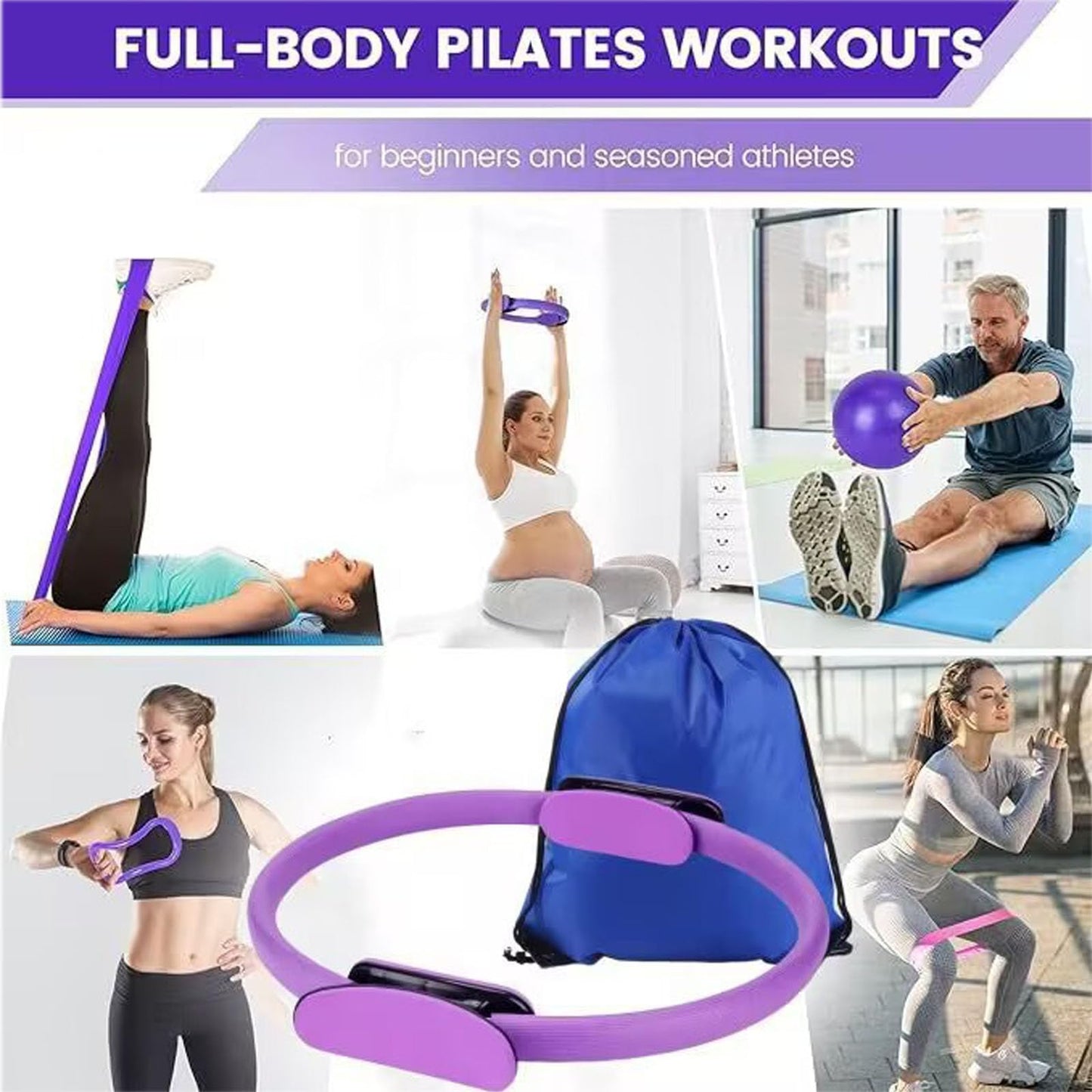 Women's Home Pink Global Pilates 13-Piece Basic Set, Home Pilates Fitness Equipment, Includes Resistance Bands, 14-Inch Magic Circle, Mini Ball, Pilates Strength, Shaping, and Flexibility Starter Kit.