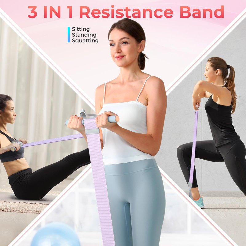 Resistance Band with Handles & Foot Loops – 120lb Full-Body Exercise Band for Home Workout | Padded Handles & Anti-Break Fabric | Ideal for Standing & Seated Stretches, Strength Training (Purple)