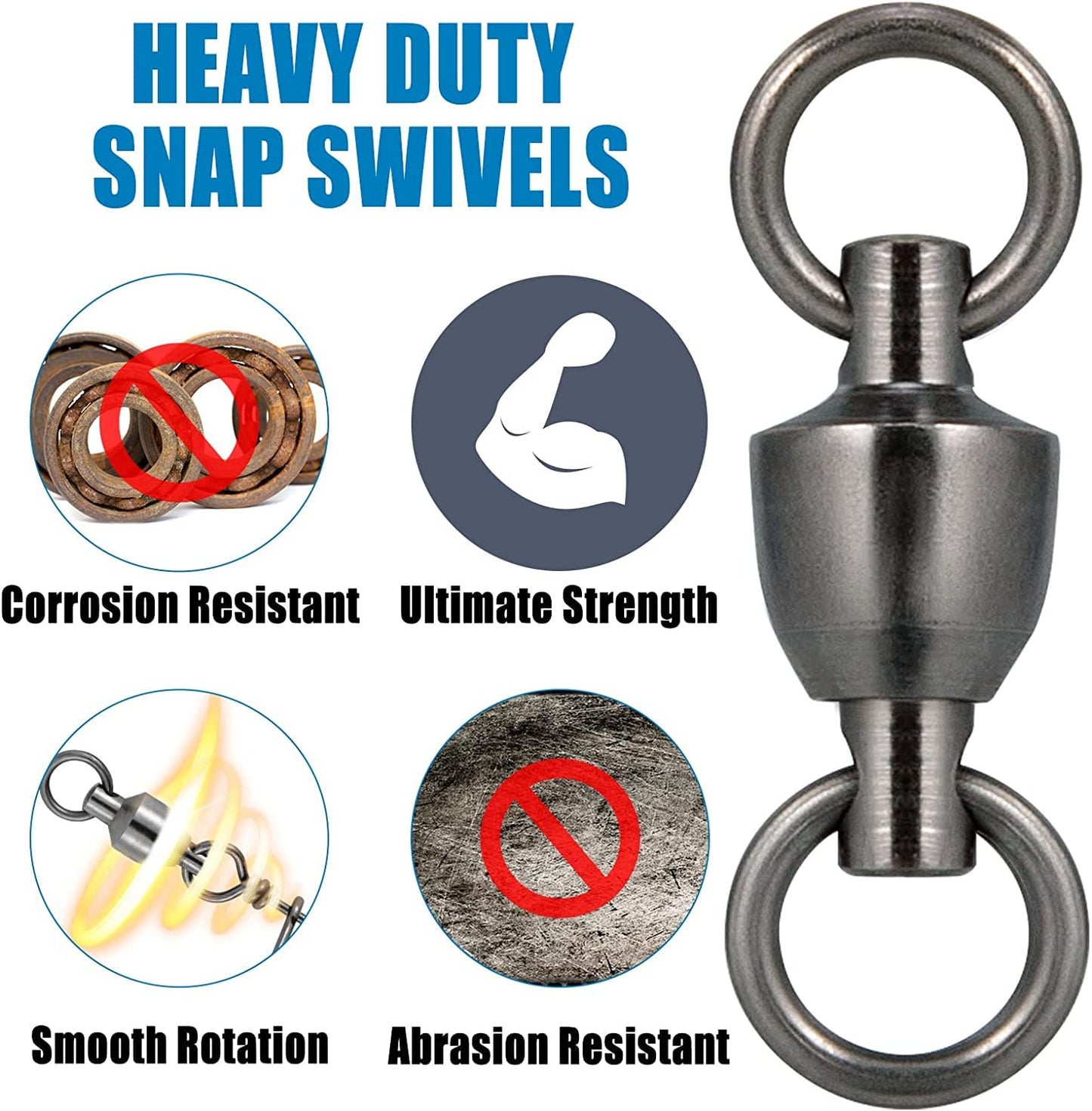 Dr.Fish 50 Pack Ball Bearing Fishing Swivels, Swivels Fishing Tackle Saltwater, Freshwater Stainless Heavy Duty Lure Leader Line Connector #5