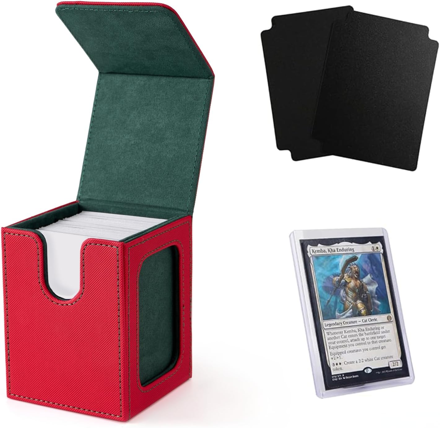 MTG Deck Box - Commander Display for 100 Double Sleeved Cards | Red and Green with 2 Dividers & 1 Toploader